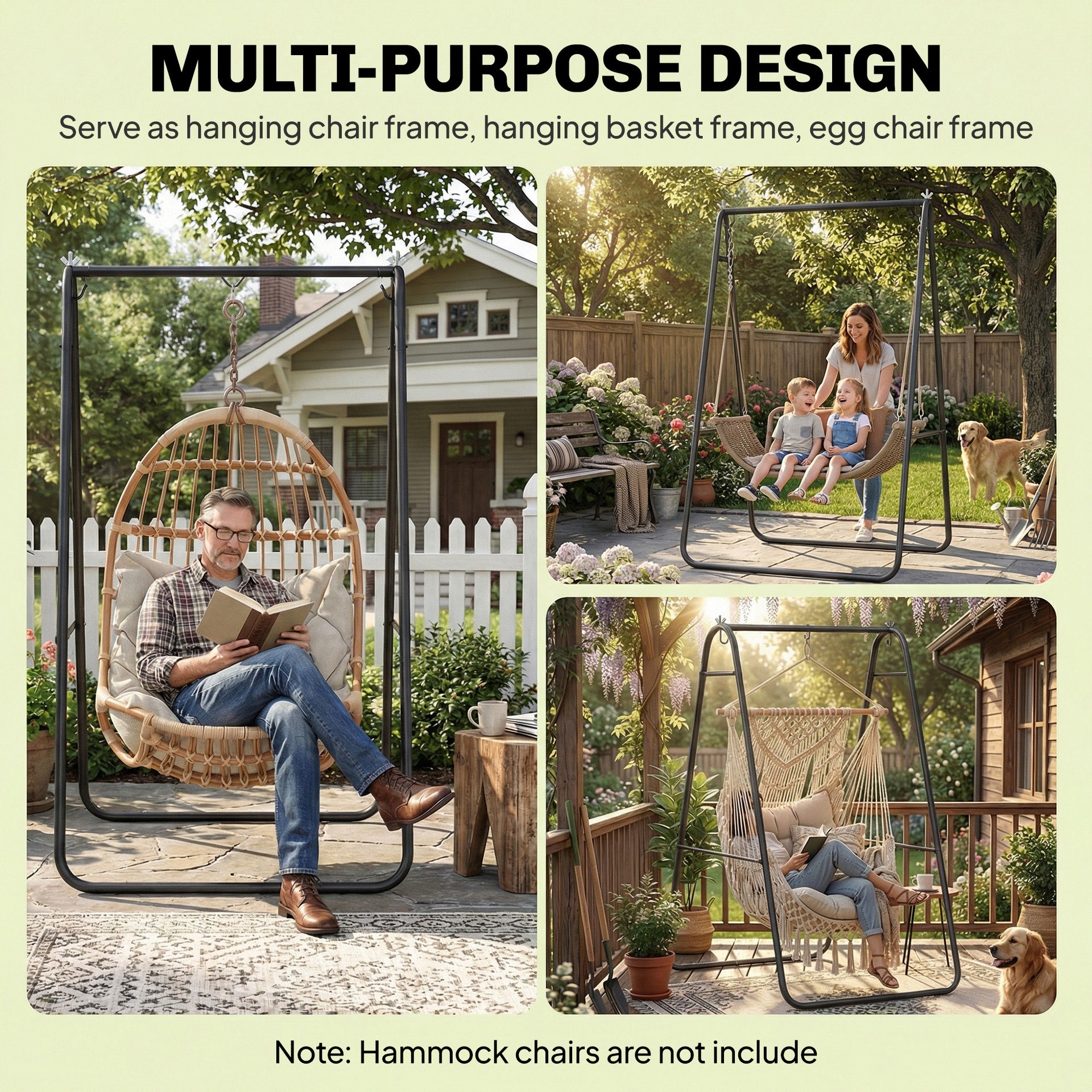 Outsunny Hammock Chair Stand Only Heavy Duty Solid Steel A-Frame for Hanging Hammock, Egg Chair, Max Load 330 LBS, Black