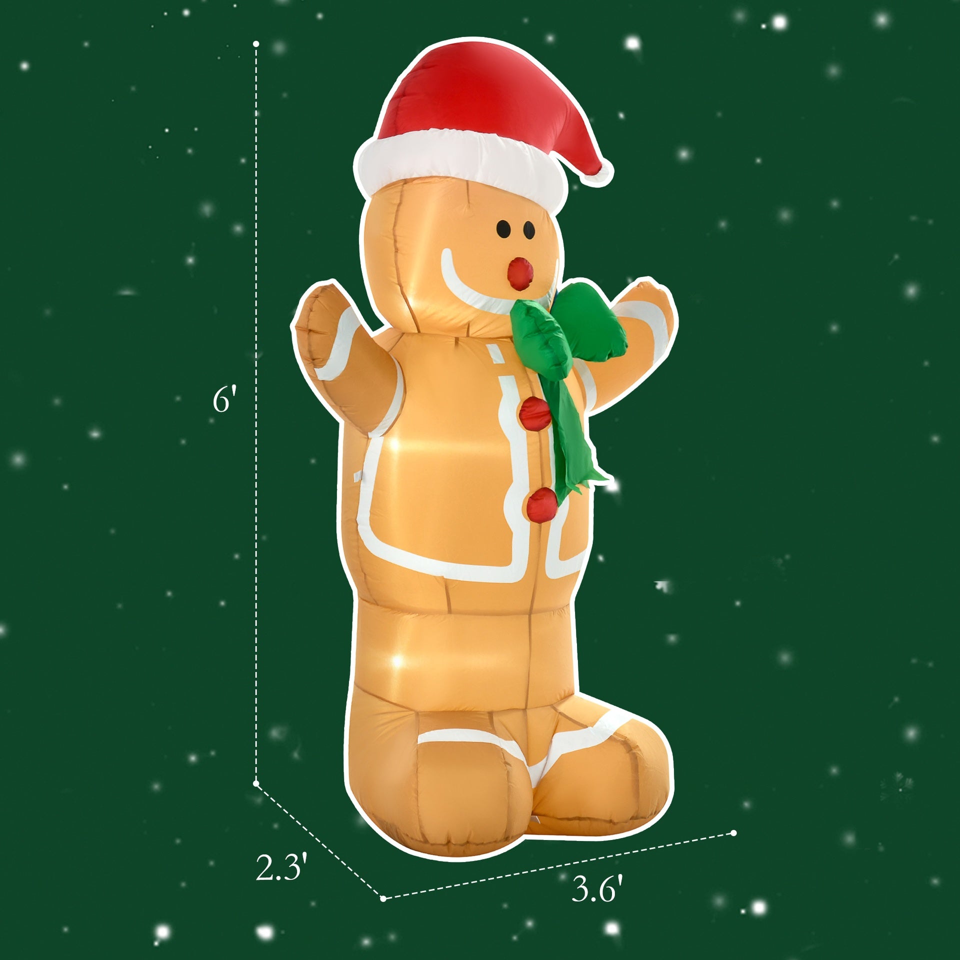 HOMCOM 6ft Christmas Inflatable Gingerbread Man, Outdoor Blow-Up Yard Decoration with LED Lights Display