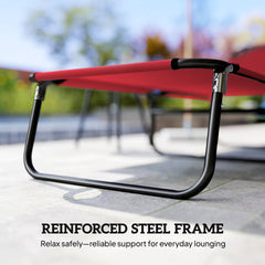 Outsunny Folding Chaise Lounge Pool Chairs, Outdoor Sun Tanning Chairs with 5-Level Reclining Back, Steel Frame for Beach, Yard, Patio, Red