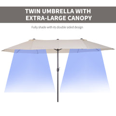 Outsunny 15ft Patio Umbrella Double-Sided Outdoor Market Extra Large Umbrella with Crank Handle for Deck, Lawn, Backyard and Pool, Cream White