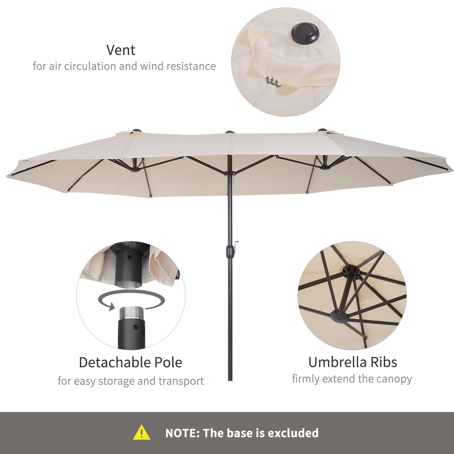 Outsunny 15ft Patio Umbrella Double-Sided Outdoor Market Extra Large Umbrella with Crank Handle for Deck, Lawn, Backyard and Pool, Cream White
