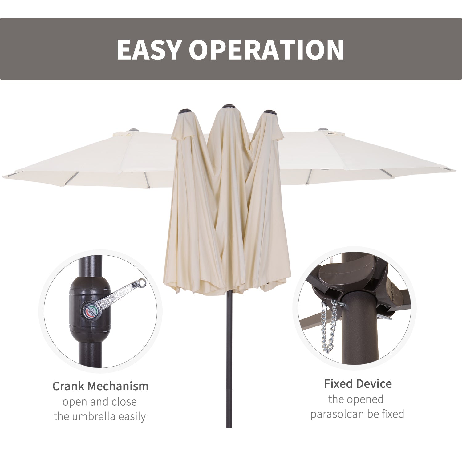 Outsunny 15ft Patio Umbrella Double-Sided Outdoor Market Extra Large Umbrella with Crank Handle for Deck, Lawn, Backyard and Pool, Cream White