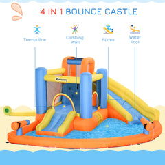 Outsunny 5-in-1 Kids Inflatable Bounce House Jumping Castle with Water Pool, Slide, Climbing Walls & 2 Water Guns