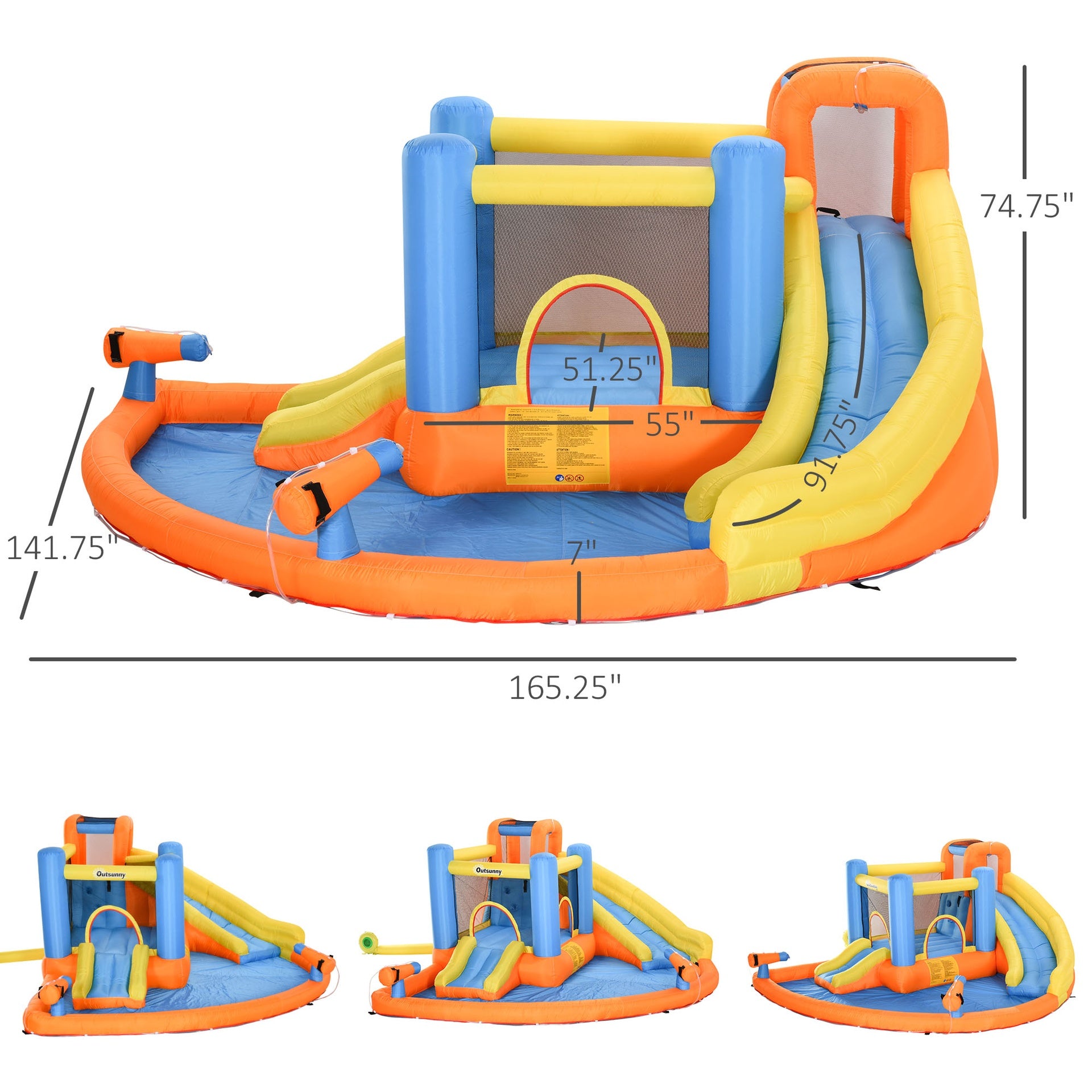 Outsunny 5-in-1 Kids Inflatable Bounce House Jumping Castle with Water Pool, Slide, Climbing Walls & 2 Water Guns