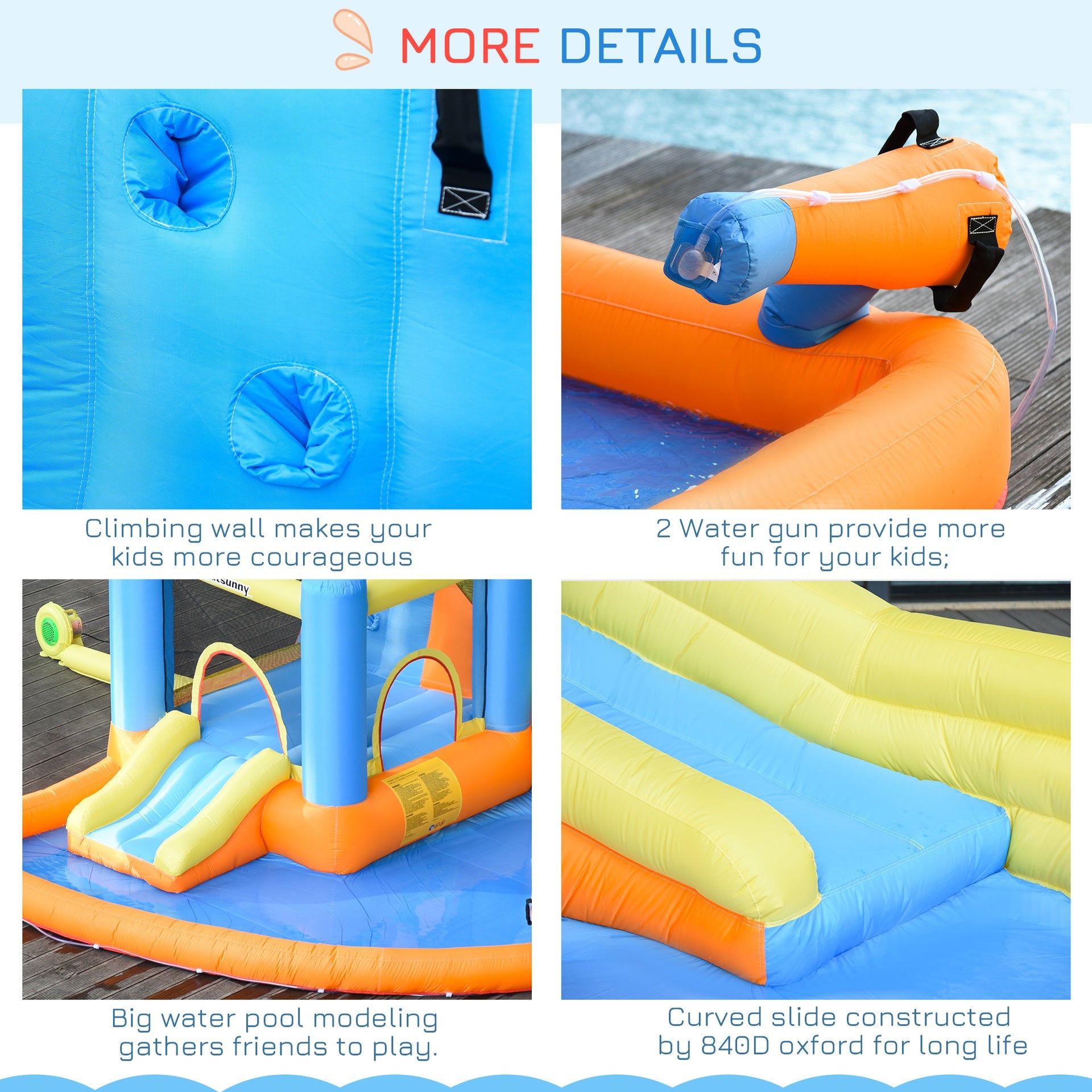 Outsunny 5-in-1 Kids Inflatable Bounce House Jumping Castle with Water Pool, Slide, Climbing Walls & 2 Water Guns