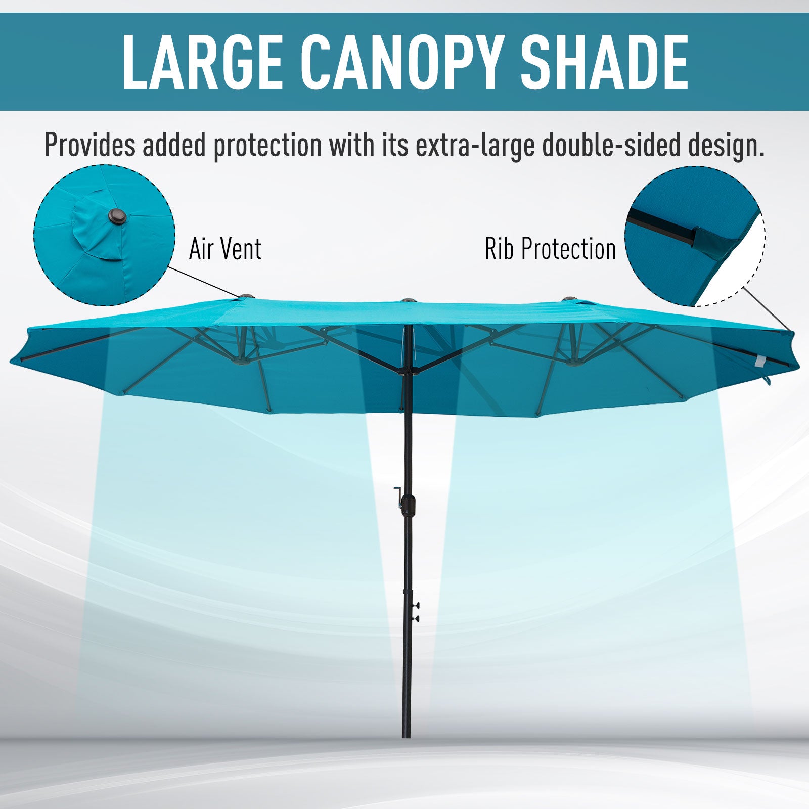 Outsunny Patio Umbrella 15ft Double-Sided Outdoor Market Extra Large Umbrella with Crank Handle for Deck, Lawn, Backyard and Pool, Blue