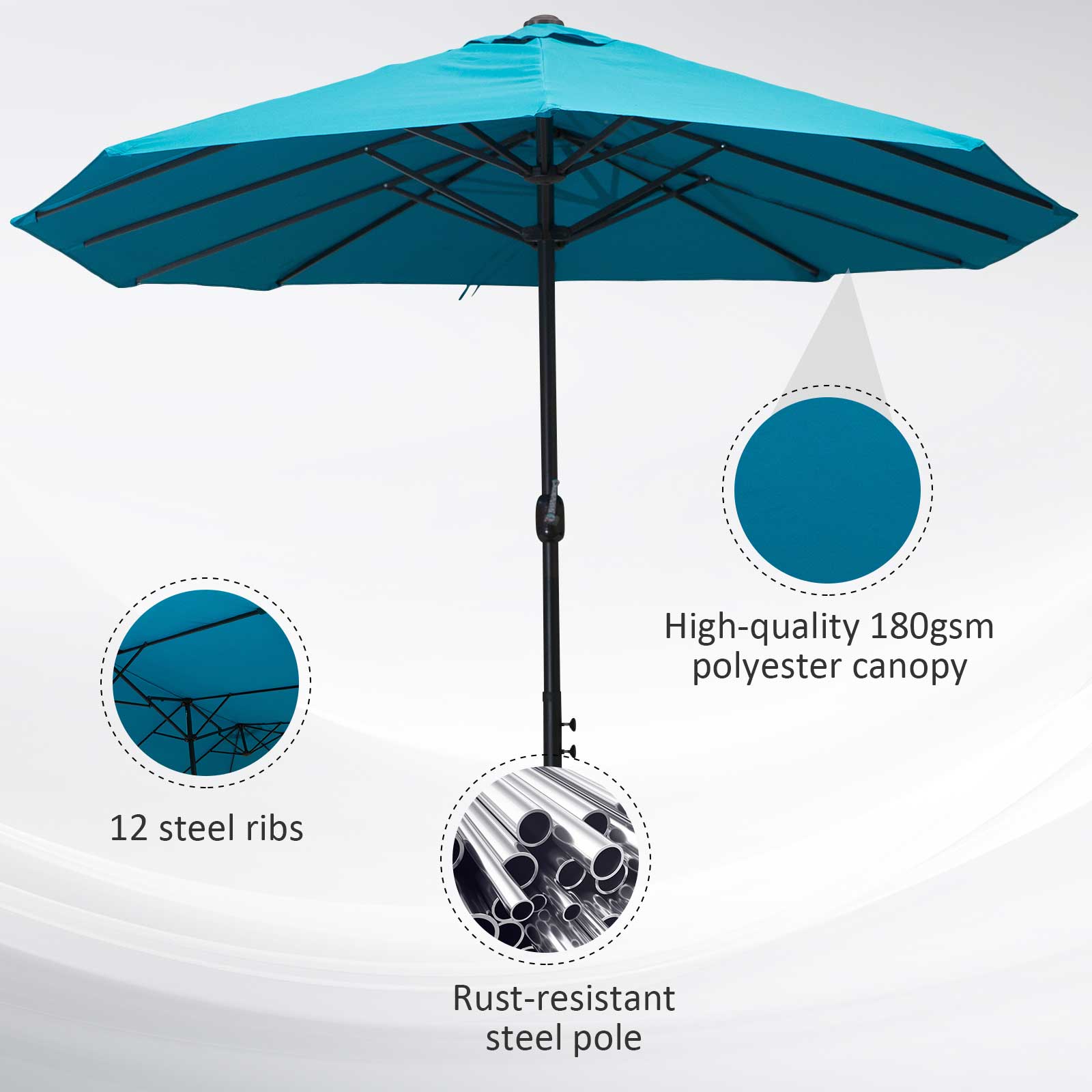 Outsunny Patio Umbrella 15ft Double-Sided Outdoor Market Extra Large Umbrella with Crank Handle for Deck, Lawn, Backyard and Pool, Blue