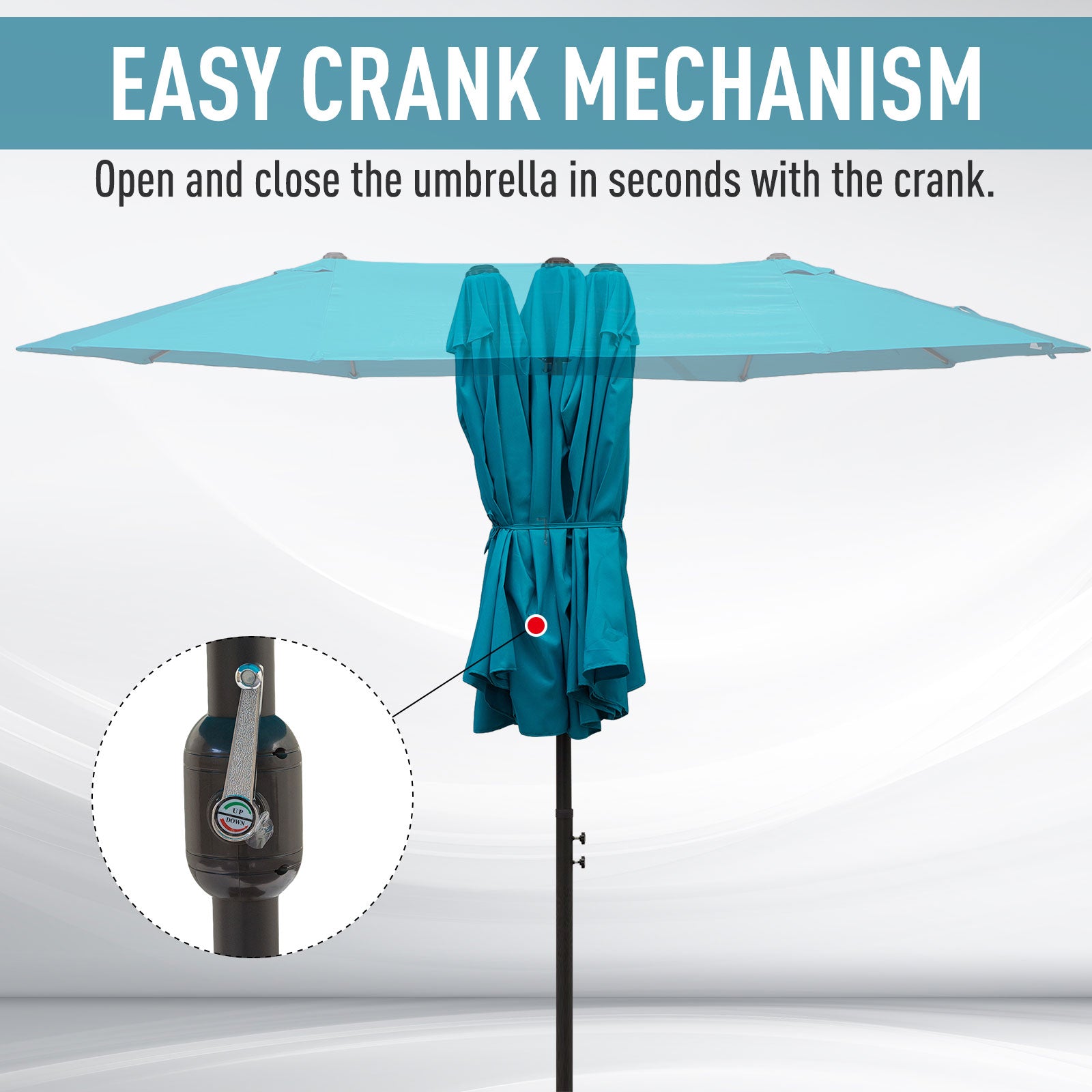 Outsunny Patio Umbrella 15ft Double-Sided Outdoor Market Extra Large Umbrella with Crank Handle for Deck, Lawn, Backyard and Pool, Blue