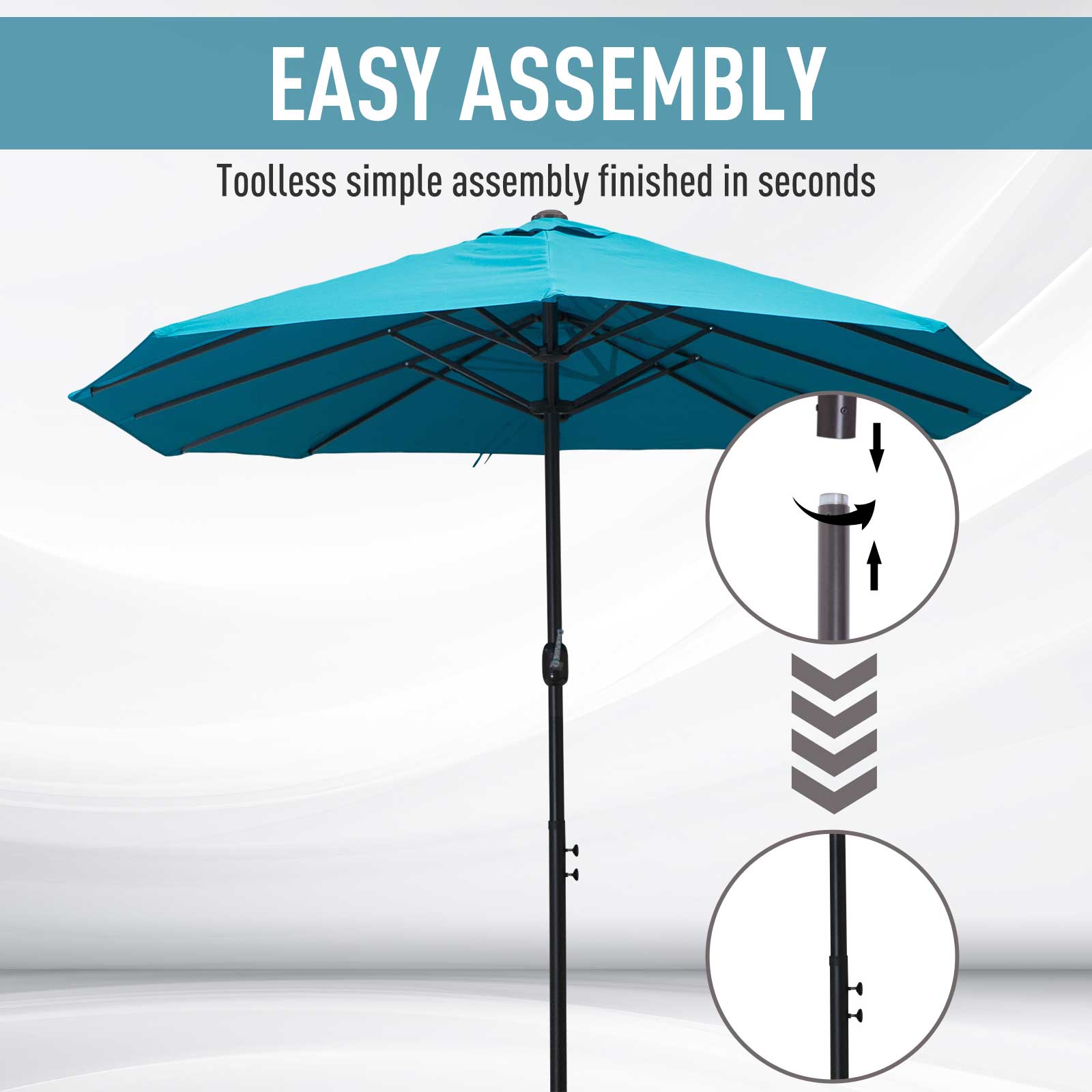 Outsunny Patio Umbrella 15ft Double-Sided Outdoor Market Extra Large Umbrella with Crank Handle for Deck, Lawn, Backyard and Pool, Blue