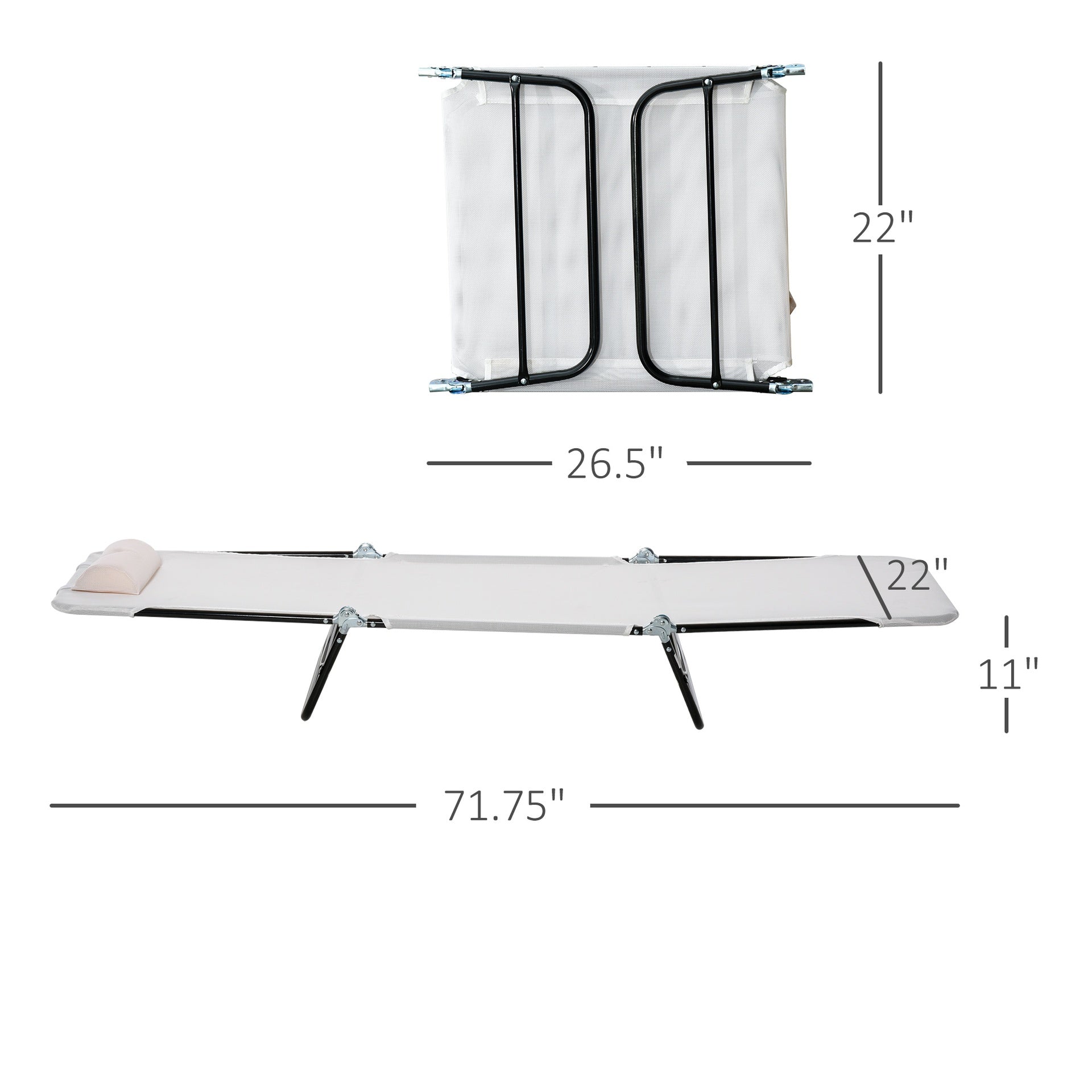 Outsunny Folding Chaise Lounge Chair, Pool Sun Tanning Chair, Outdoor Lounge Chair with Reclining Back, Breathable Mesh Seat, Headrest for Beach, Yard, Patio, Cream White