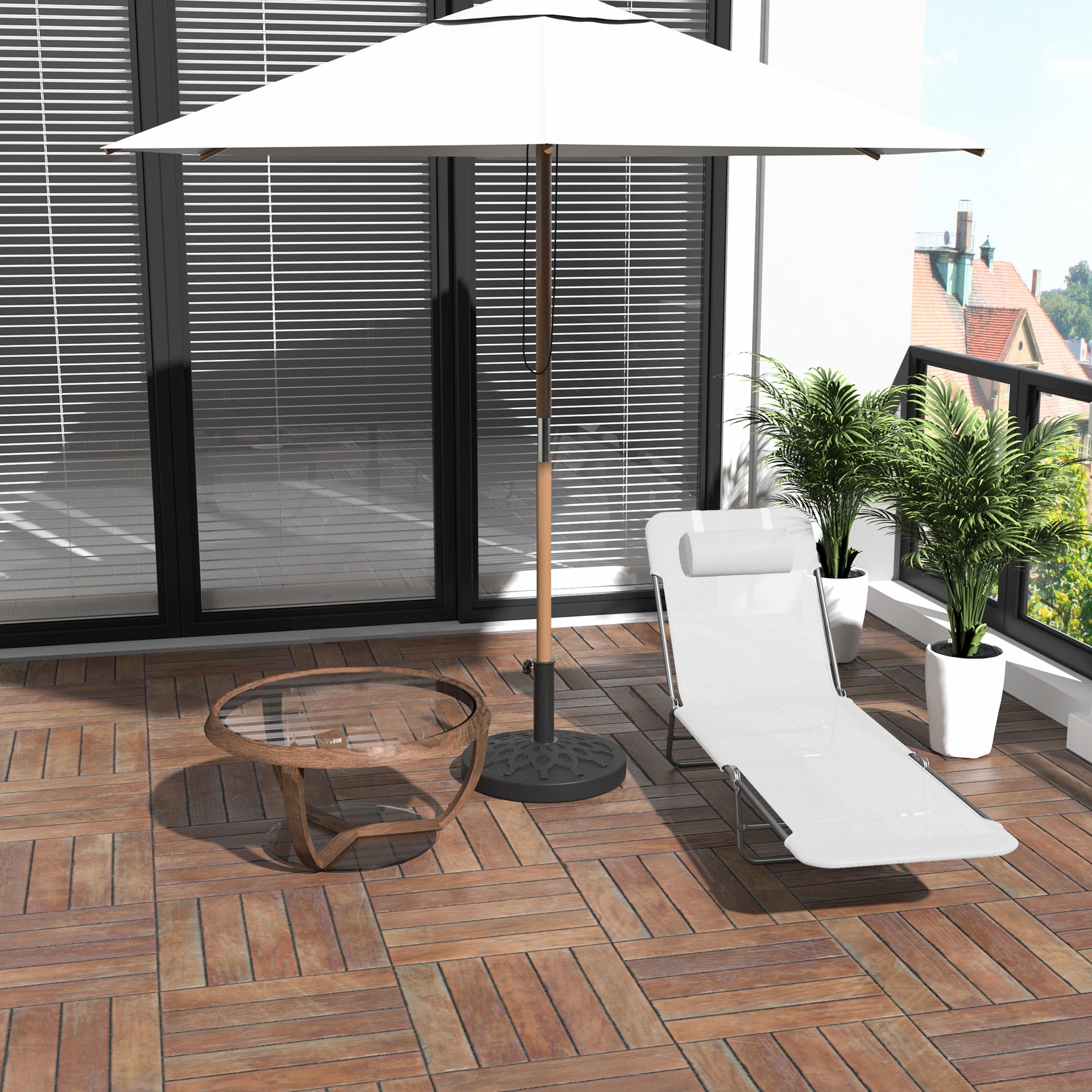 Outsunny Folding Chaise Lounge Chair, Pool Sun Tanning Chair, Outdoor Lounge Chair with Reclining Back, Breathable Mesh Seat, Headrest for Beach, Yard, Patio, Cream White