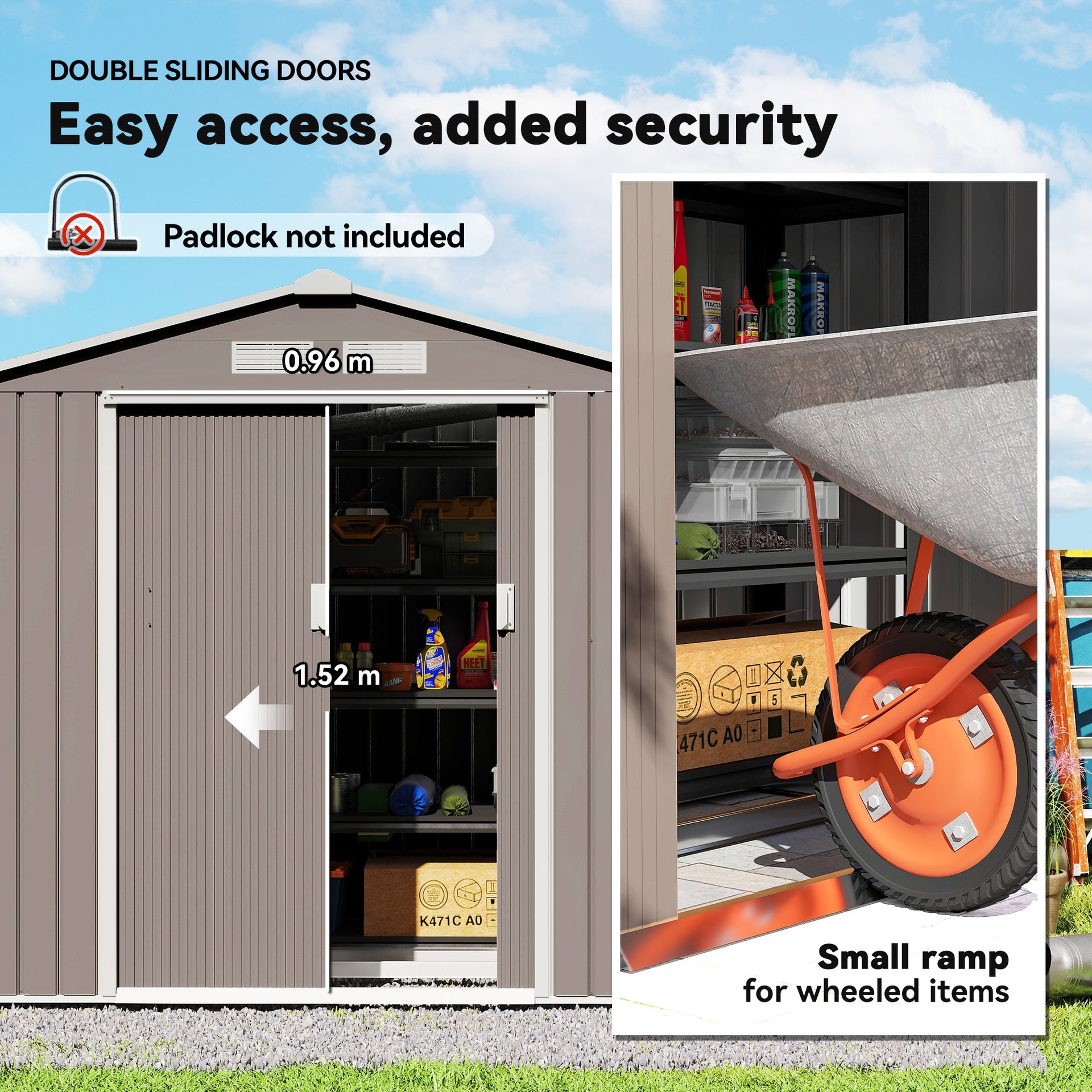Outsunny 7' x 4' Outdoor Storage Shed, Garden Tool Metal Shed with Foundation Kit, Double Lockable Door, Air Vents and Sloping Roof, for Backyard, Patio, Lawn, Gray