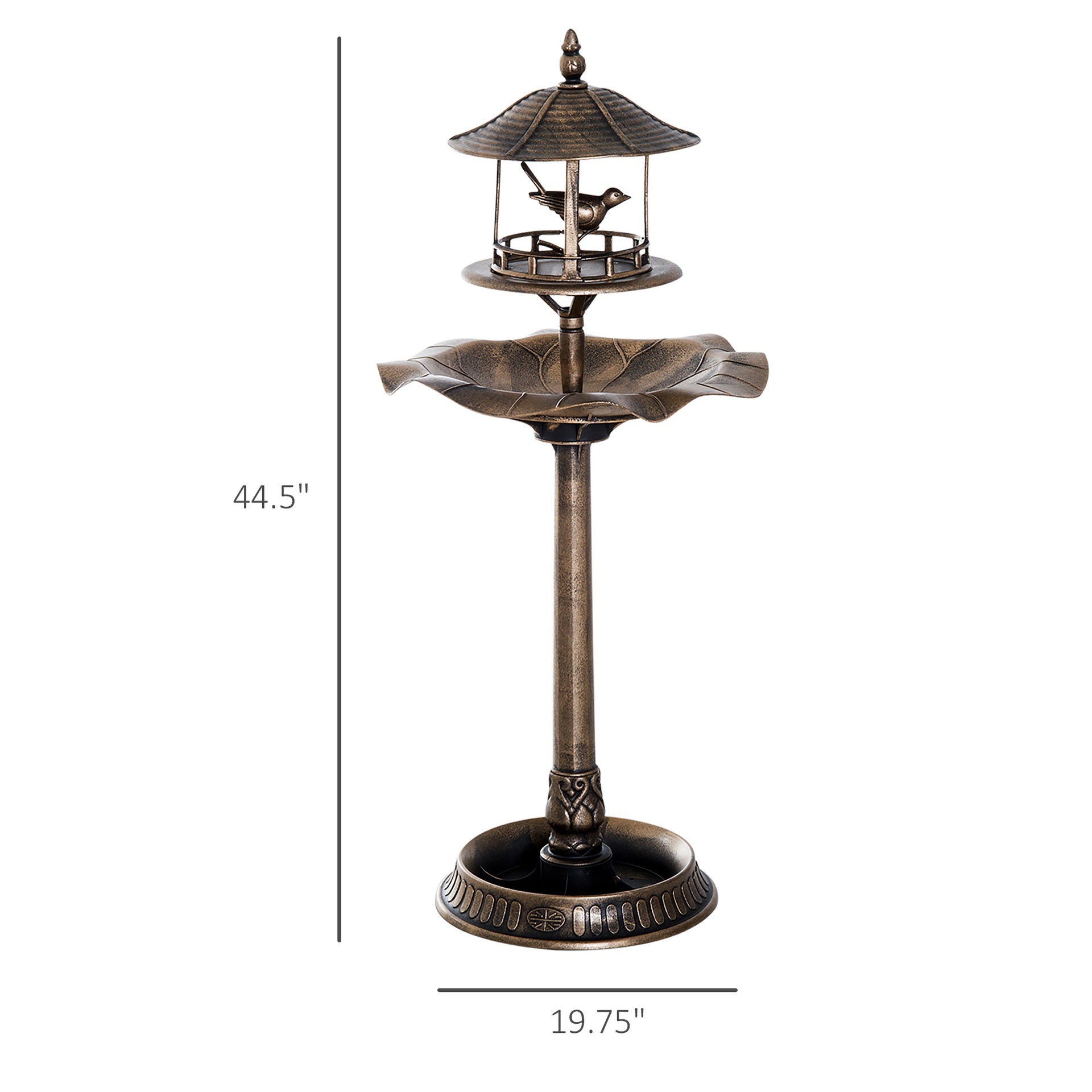 Outsunny 3 in 1 Garden Bird Bath Bowl Pedestal with Bird Feeder, Large Water Basin, Underneath Flower Planter, Bronze