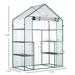 Outsunny 5' x 2.5' x 6.5' Mini Walk-in Greenhouse Kit, Portable Green House with 3 Tier Shelves, Roll-Up Door, and Weatherized Plastic Cover for Backyard Garden, Clear
