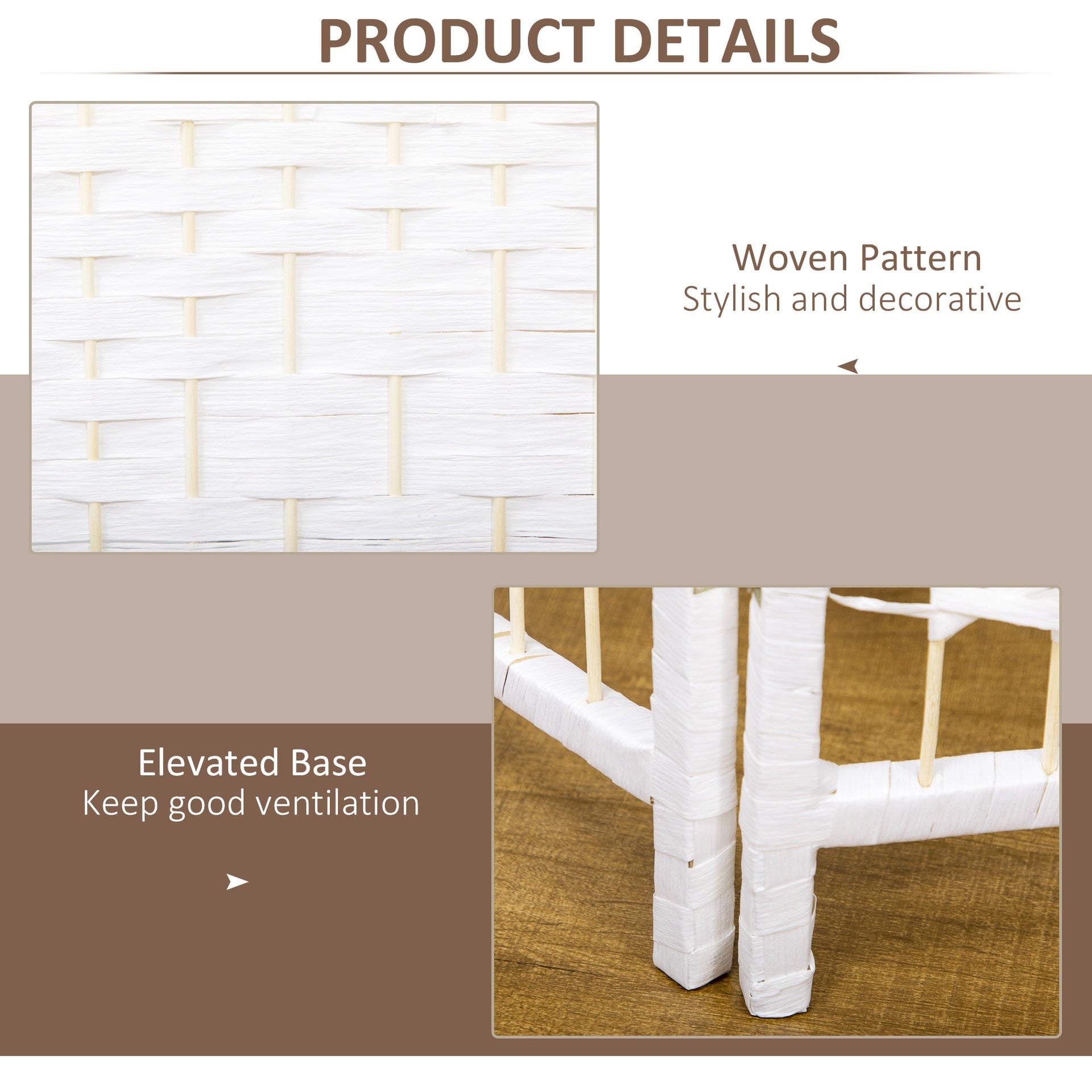 HOMCOM 6 Panel Folding Room Divider Portable Privacy Screen Wave Fiber Room Partition for Home Office White