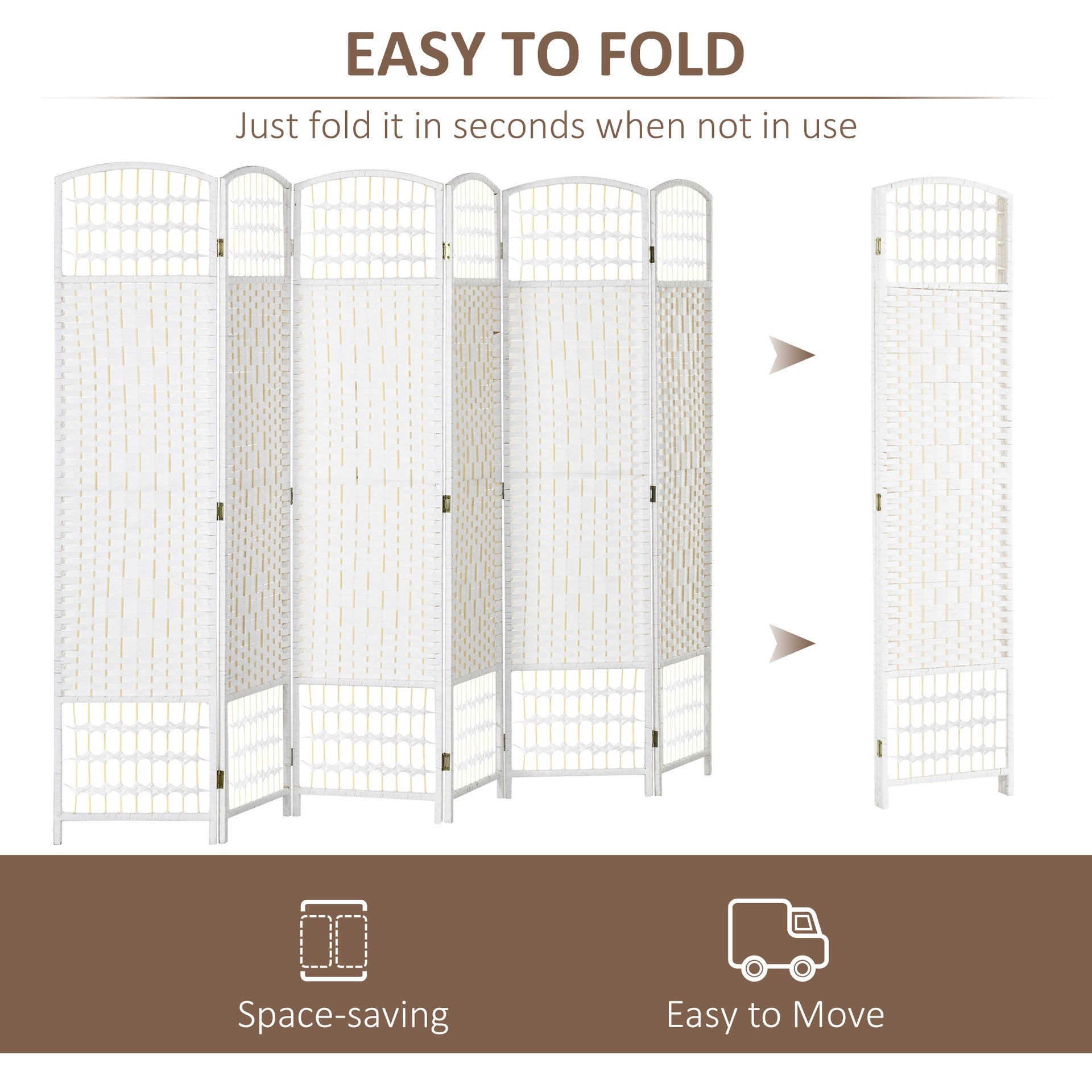 HOMCOM 6 Panel Folding Room Divider Portable Privacy Screen Wave Fiber Room Partition for Home Office White