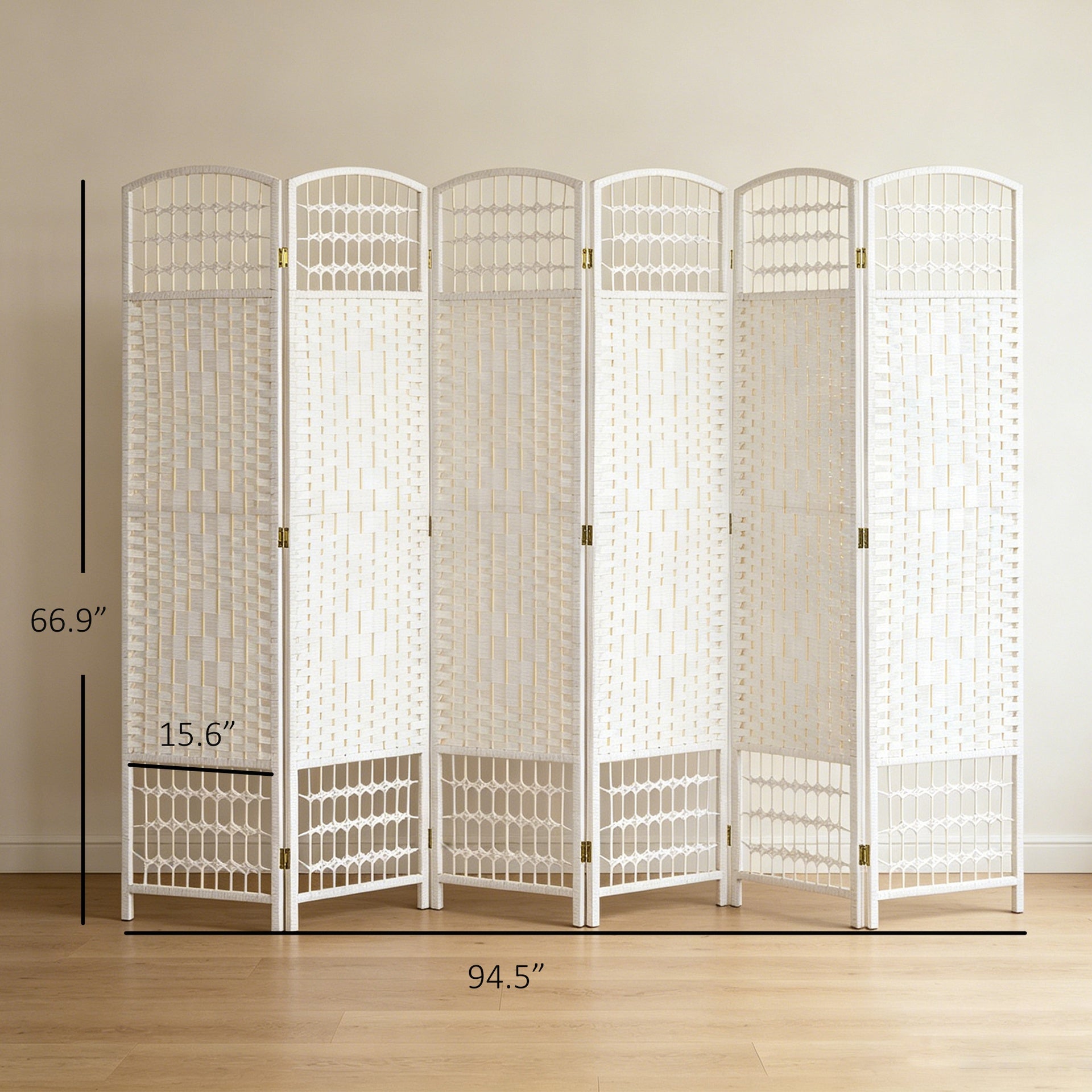 HOMCOM 6 Panel Folding Room Divider Portable Privacy Screen Wave Fiber Room Partition for Home Office White