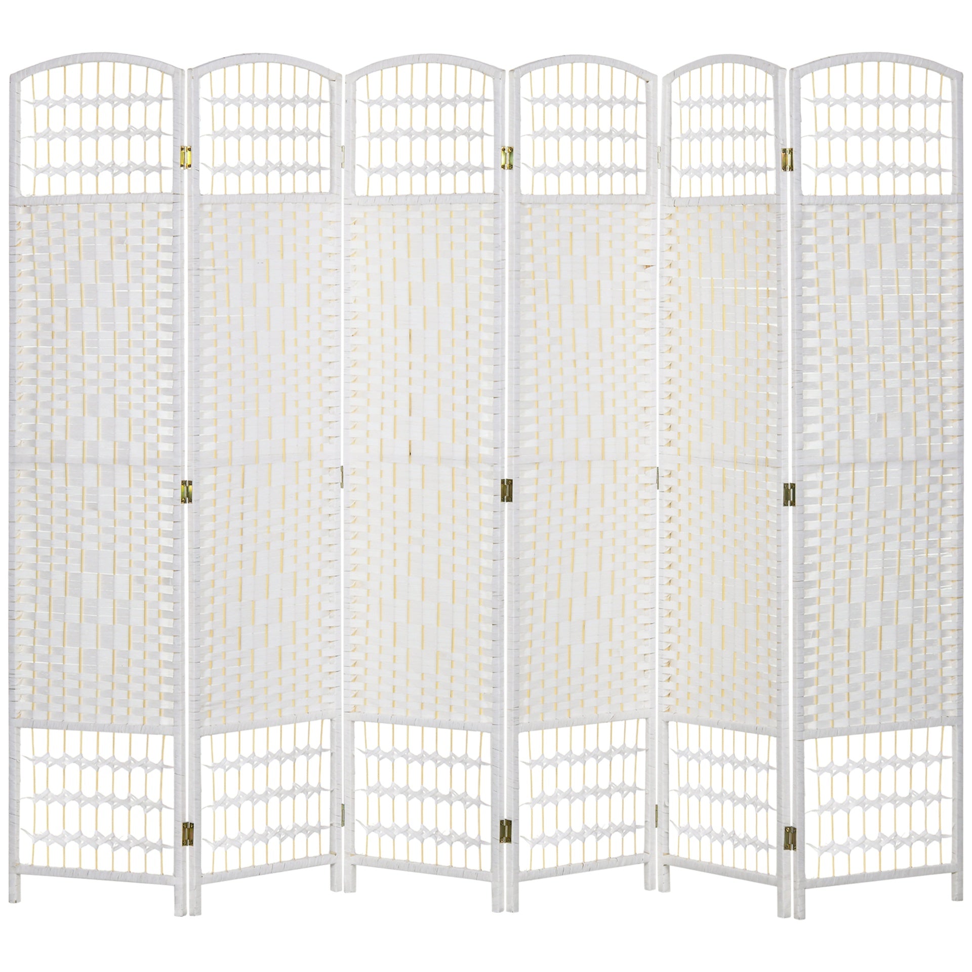 HOMCOM 6 Panel Folding Room Divider Portable Privacy Screen Wave Fiber Room Partition for Home Office White