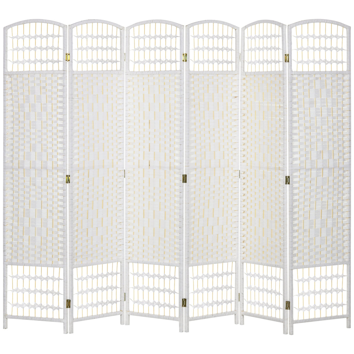 HOMCOM 6 Panel Folding Room Divider Portable Privacy Screen Wave Fiber Room Partition for Home Office White
