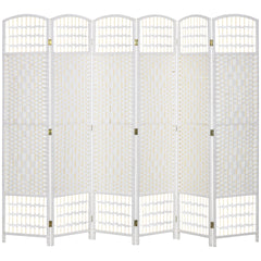 HOMCOM 6 Panel Folding Room Divider Portable Privacy Screen Wave Fiber Room Partition for Home Office White