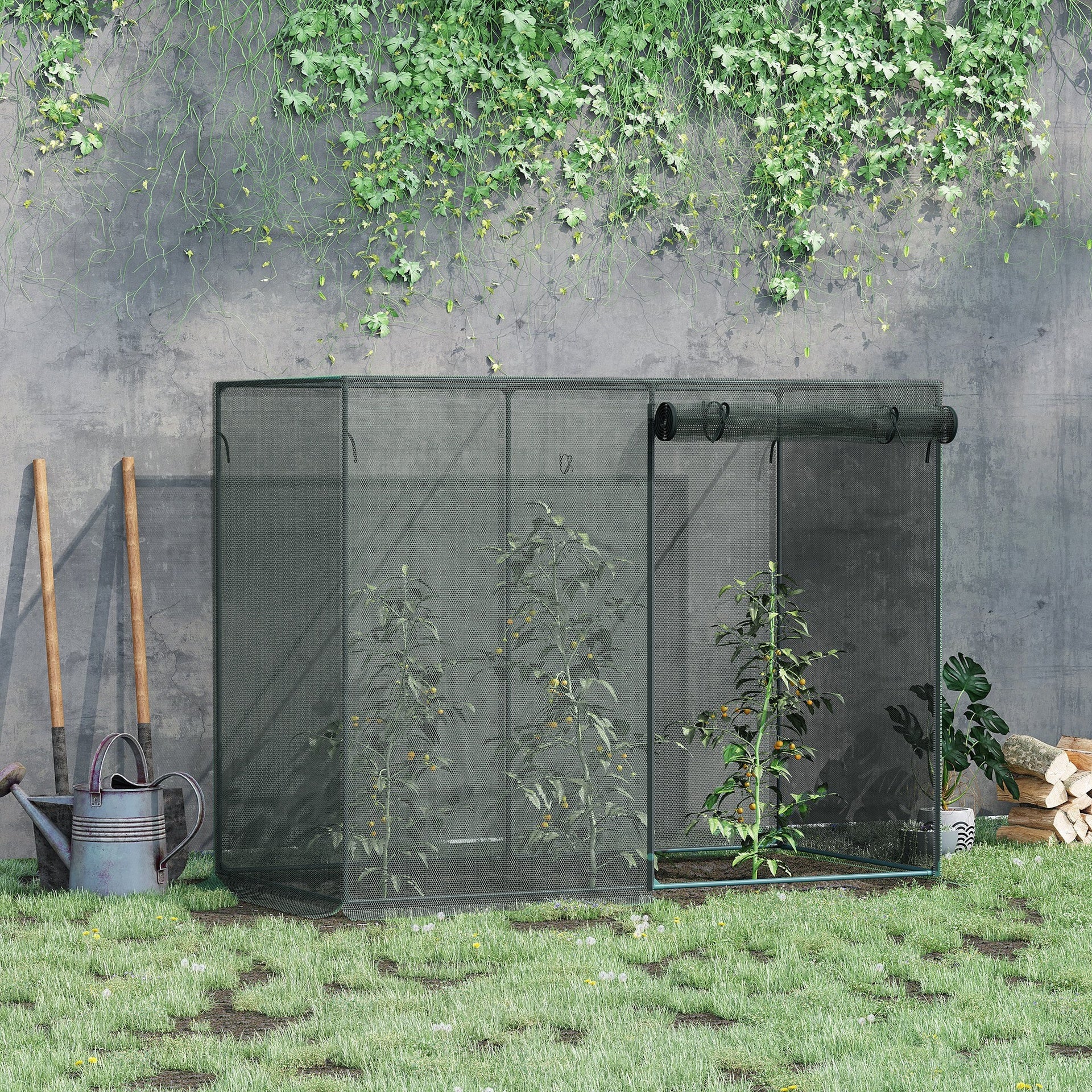 Outsunny 6 x 3ft Crop Cages for Garden, Plant Protectors from Animals, Storage Bag and 6 Ground Stakes, Black
