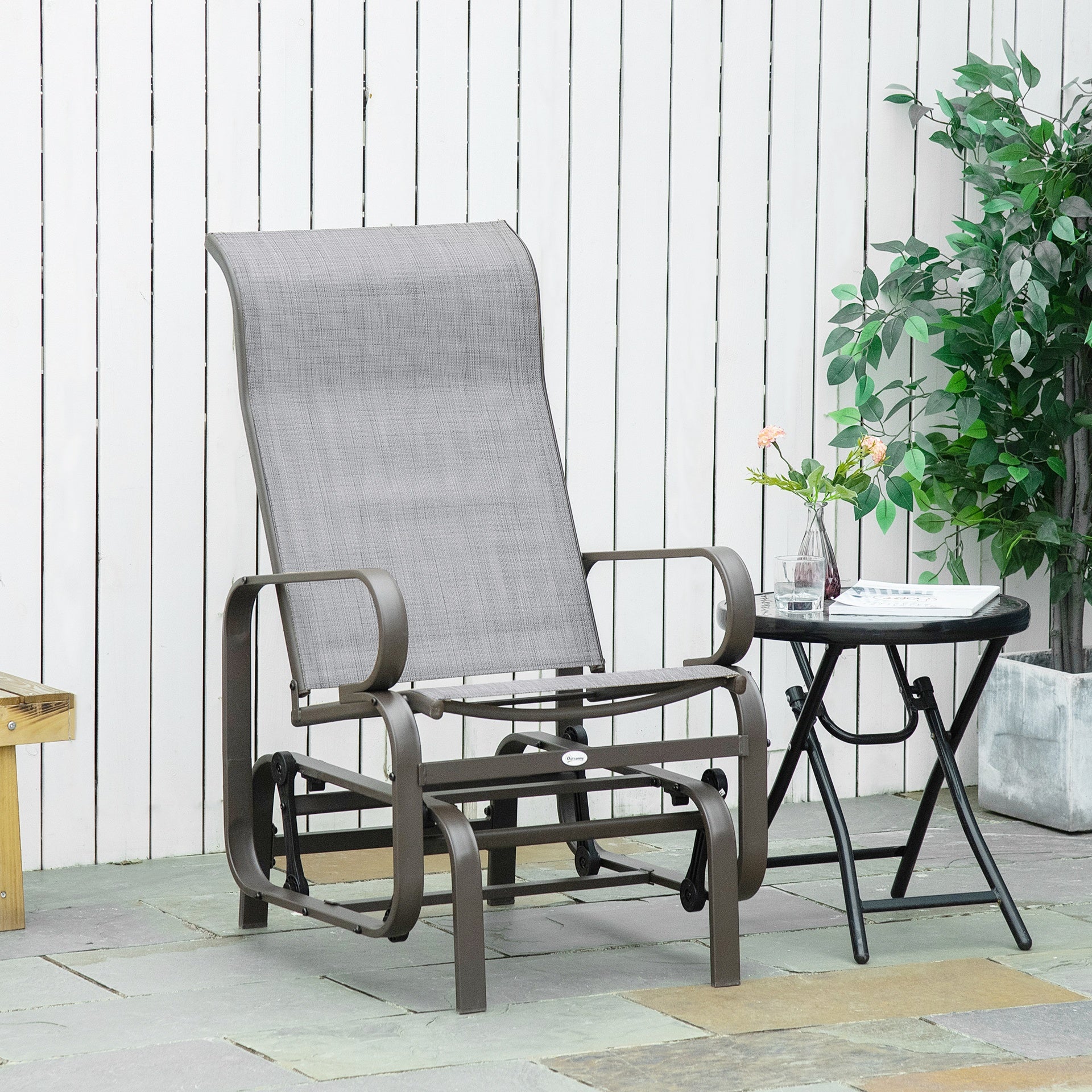 Outsunny Outdoor Patio Glider Rocker, Metal High-Back Chair for Outdoor Use - Gray