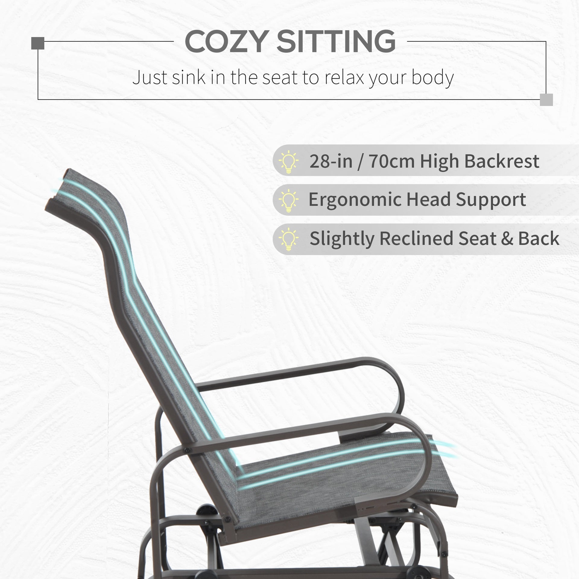 Outsunny Outdoor Patio Glider Rocker, Metal High-Back Chair for Outdoor Use - Gray