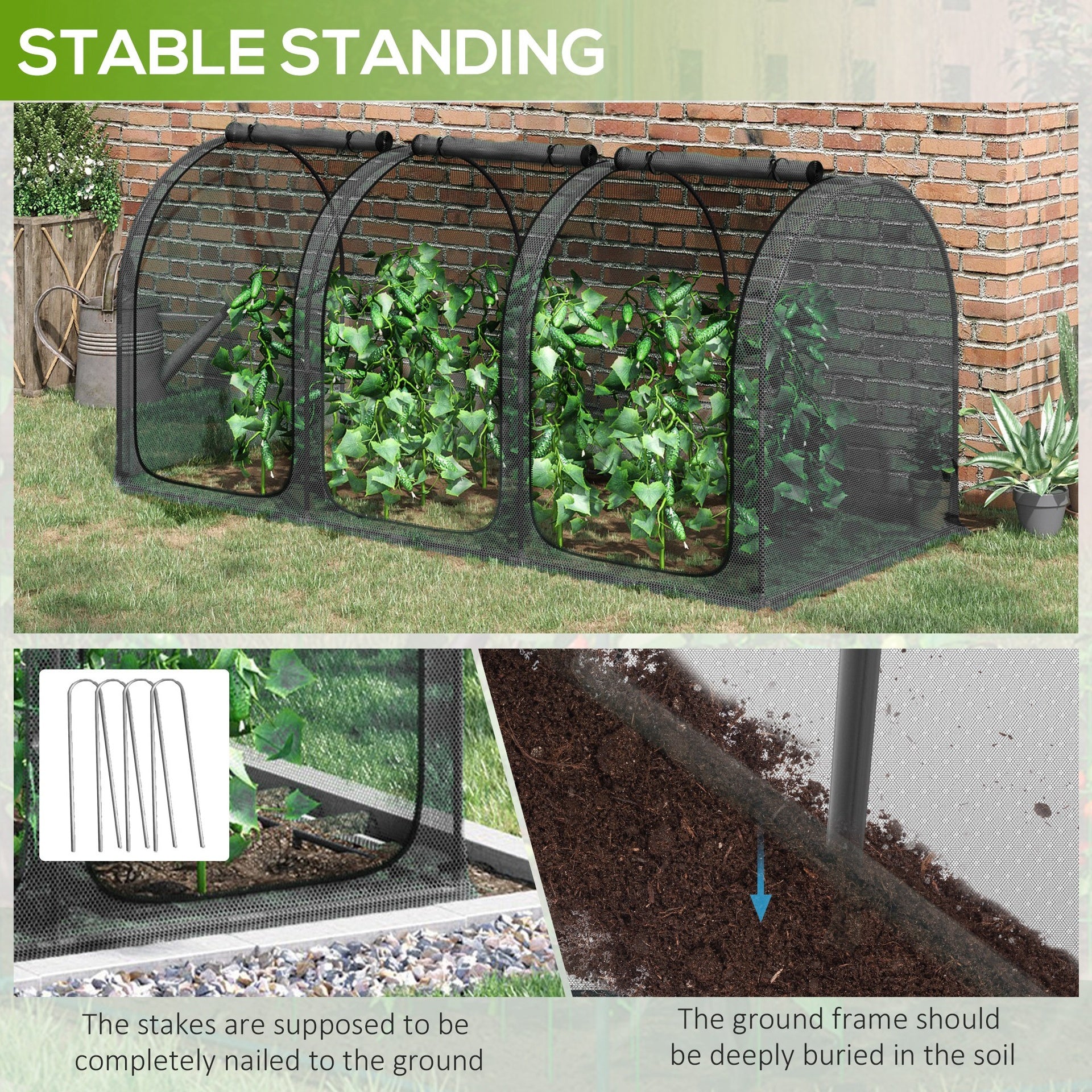 Outsunny 9' x 4' Crop Cage, Plant Protection Tent with Three Zippered Doors, Steel Frame, Storage Bag and 4 Ground Stakes, for Garden, Yard, Lawn, Black