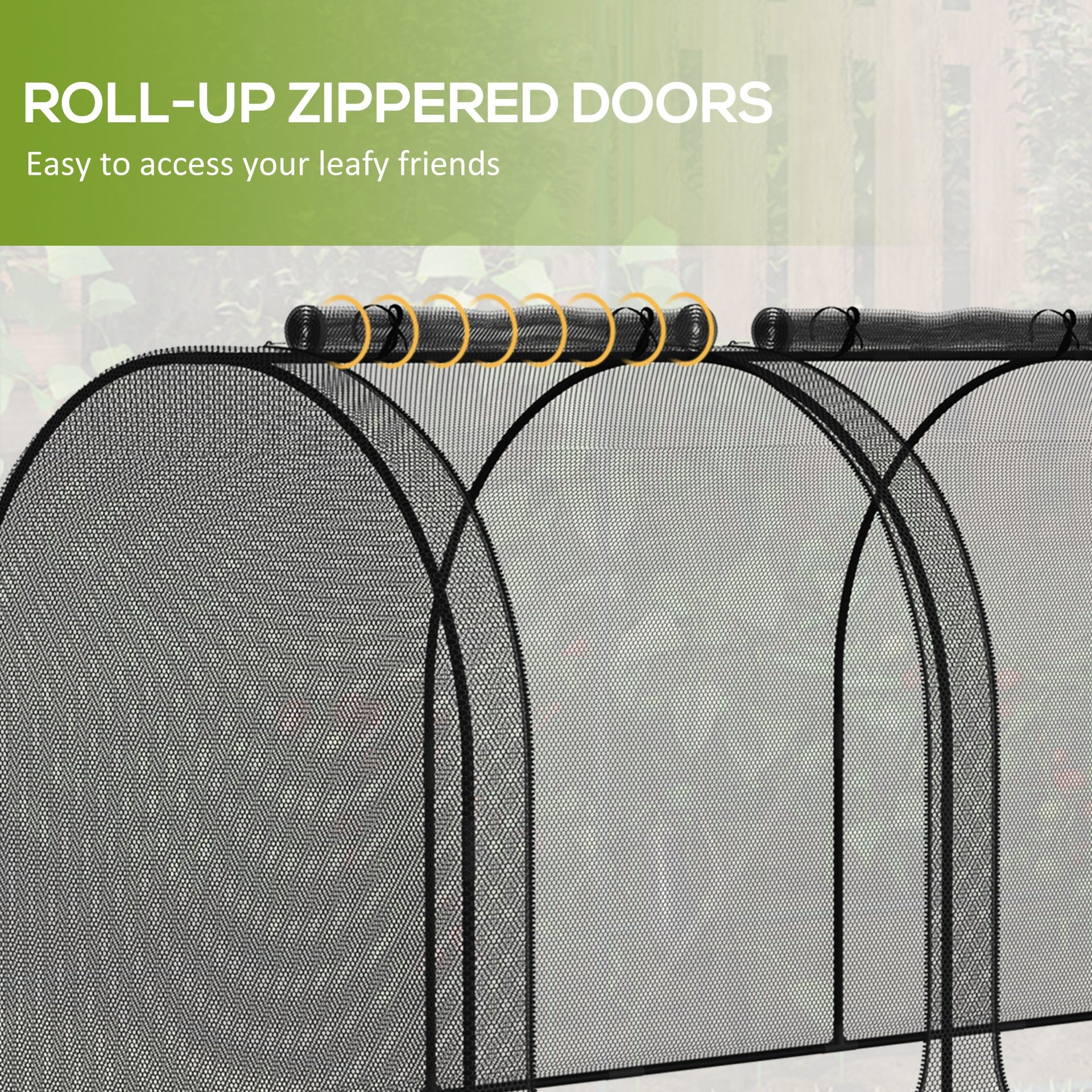 Outsunny 9' x 4' Crop Cage, Plant Protection Tent with Three Zippered Doors, Steel Frame, Storage Bag and 4 Ground Stakes, for Garden, Yard, Lawn, Black
