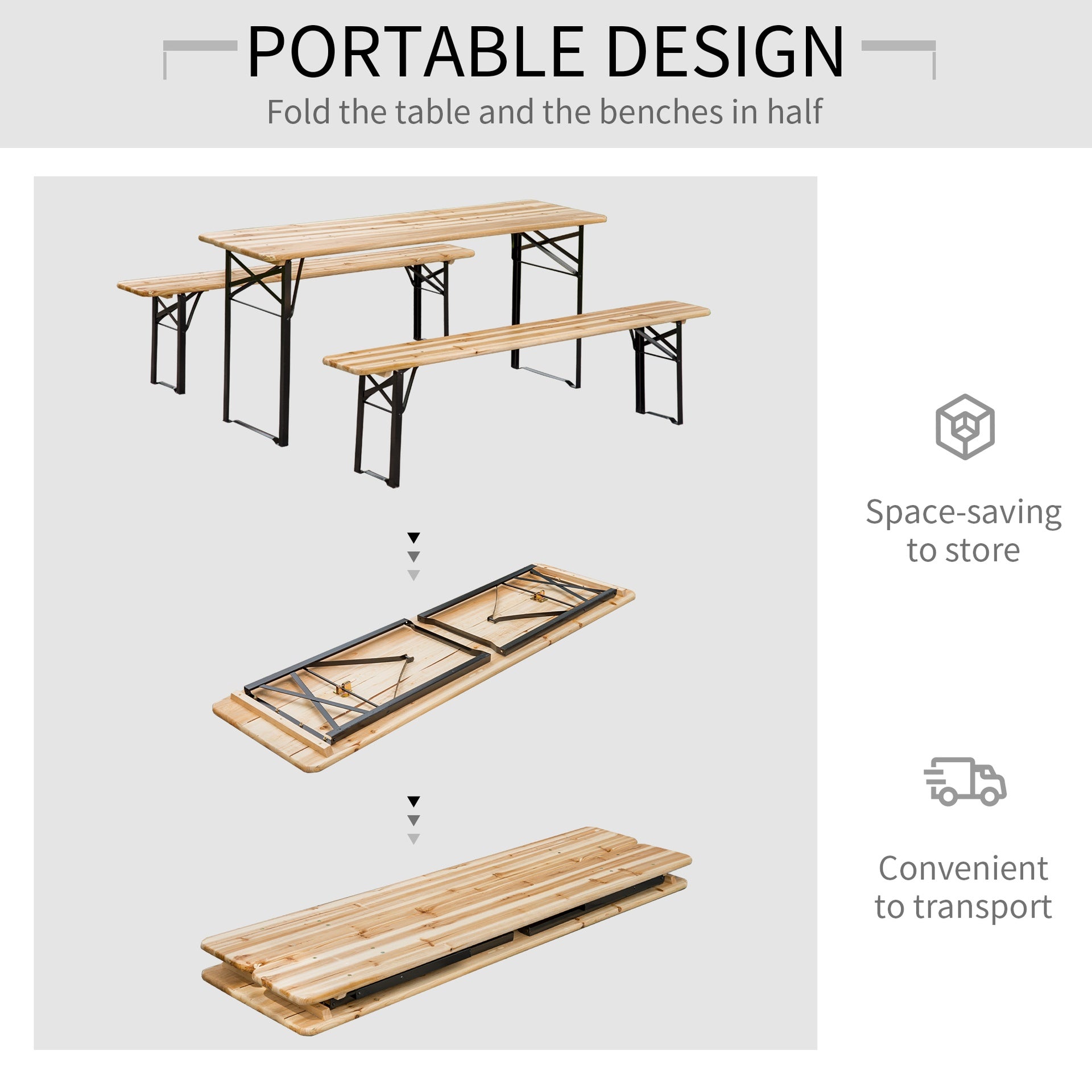 Outsunny 6' Portable Picnic Table and Bench Set, Outdoor Wooden Folding Camping Dining Table Set for Patio Garden Outdoor Activities