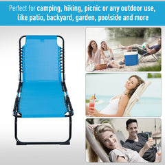 Outsunny Foldable Chaise Lounge, 4-Position Reclining Back, Trifold Portable design and Breathable Mesh for Poolside,Camping, Hiking - Light Blue