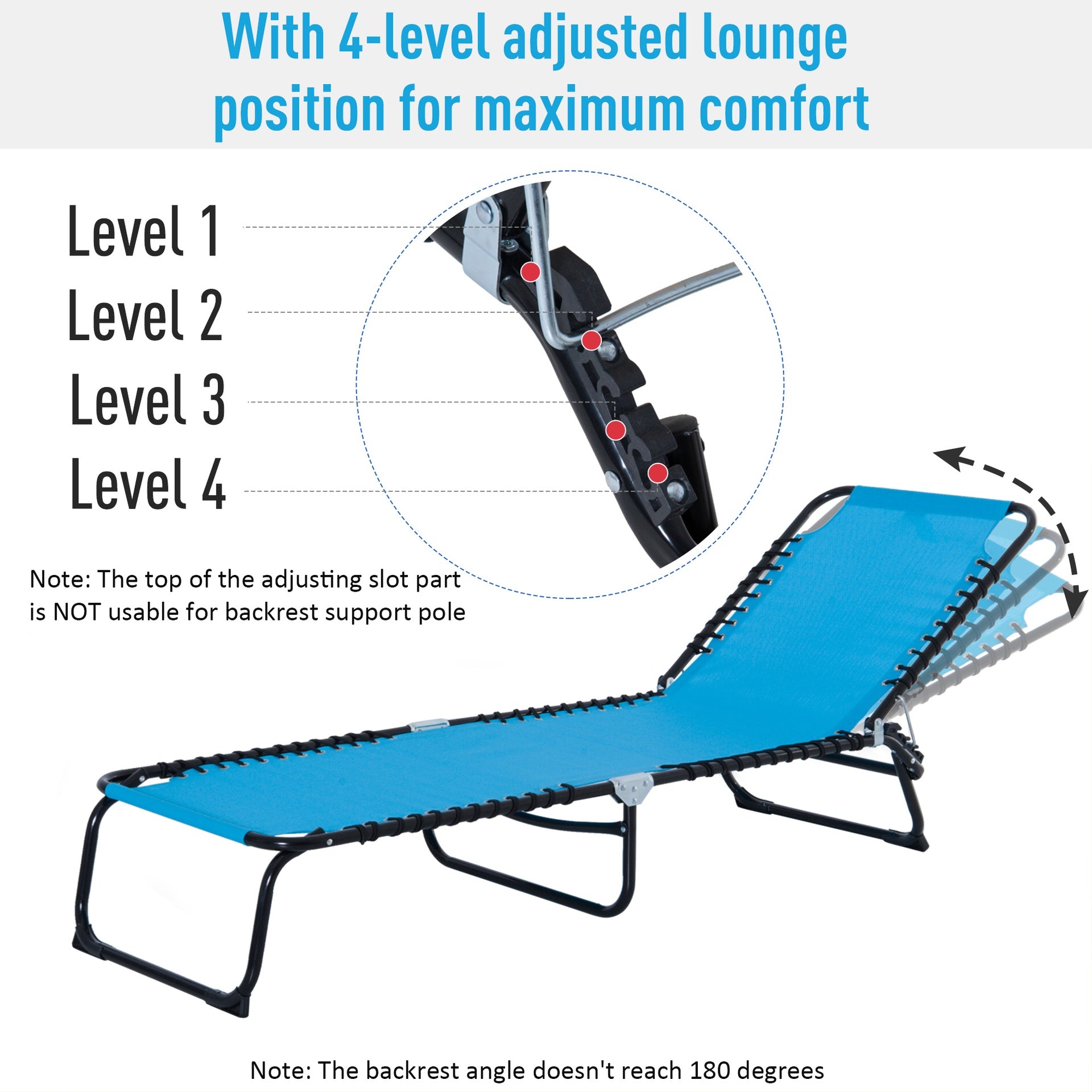 Outsunny Foldable Chaise Lounge, 4-Position Reclining Back, Trifold Portable design and Breathable Mesh for Poolside,Camping, Hiking - Light Blue