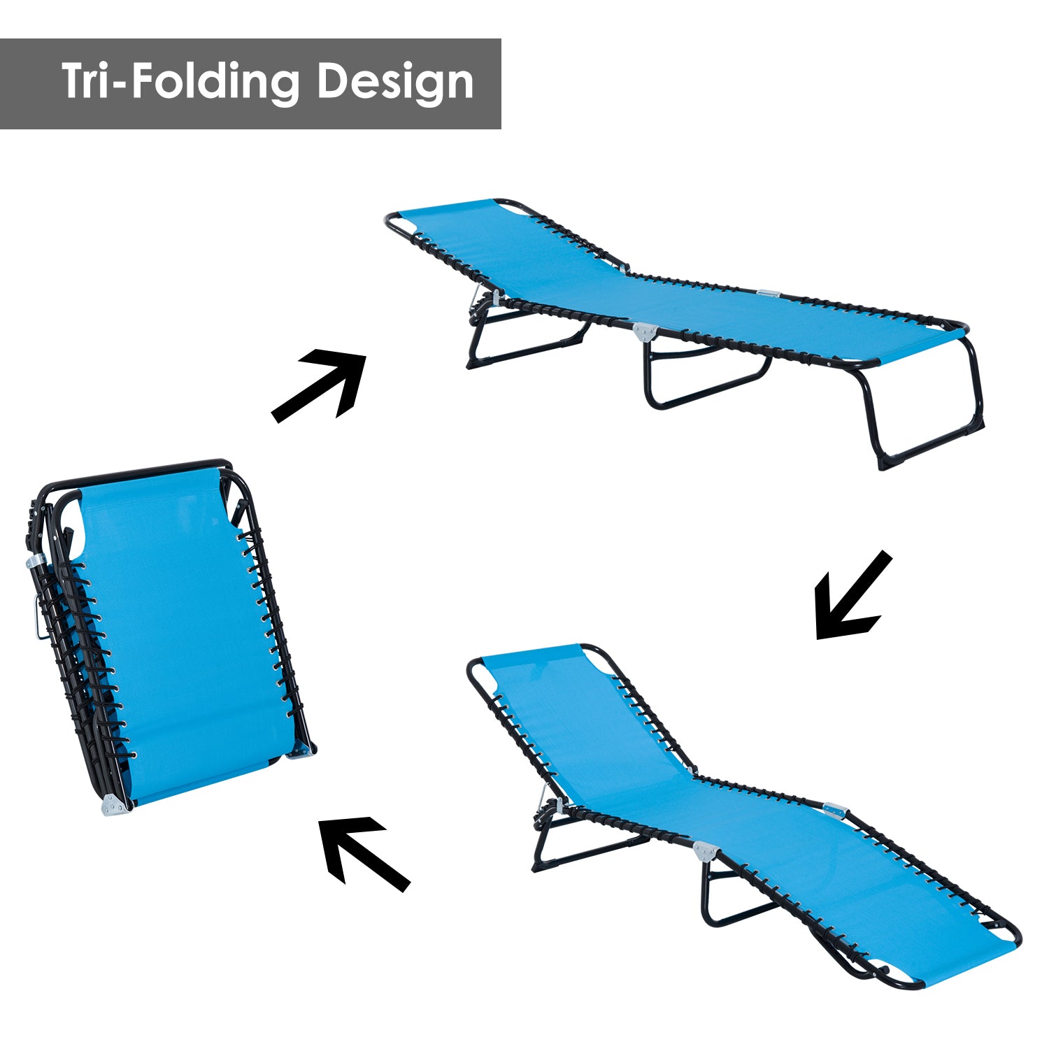 Outsunny Foldable Chaise Lounge, 4-Position Reclining Back, Trifold Portable design and Breathable Mesh for Poolside,Camping, Hiking - Light Blue