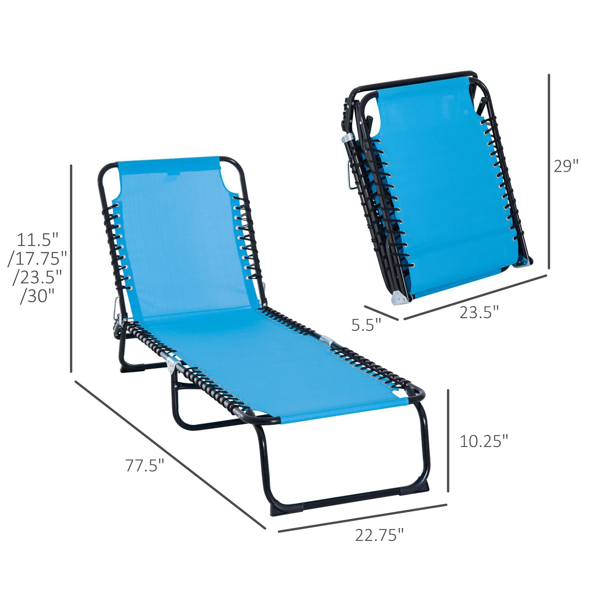 Outsunny Foldable Chaise Lounge, 4-Position Reclining Back, Trifold Portable design and Breathable Mesh for Poolside,Camping, Hiking - Light Blue