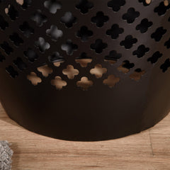 Outsunny 12" Steel Outdoor Side Table, Round Hollow Drum Patio End Table, Accent Table for Indoor and Outdoor, Black