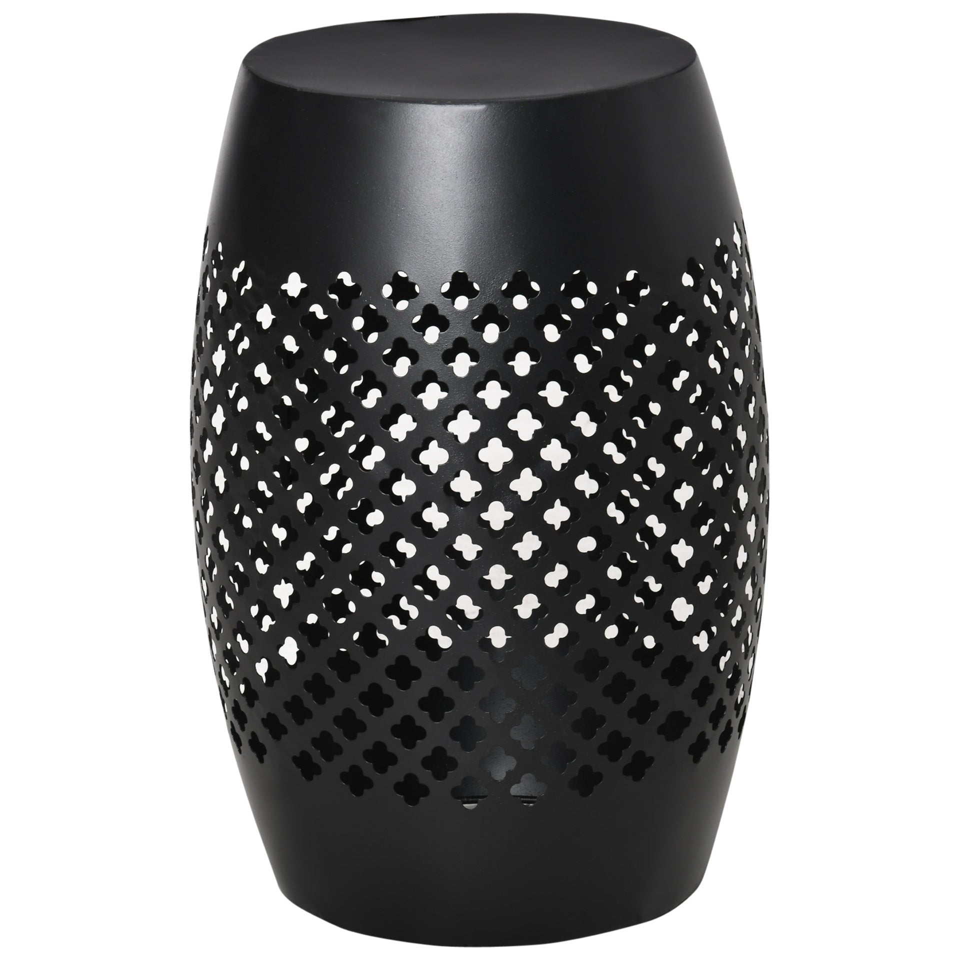 Outsunny 12" Steel Outdoor Side Table, Round Hollow Drum Patio End Table, Accent Table for Indoor and Outdoor, Black
