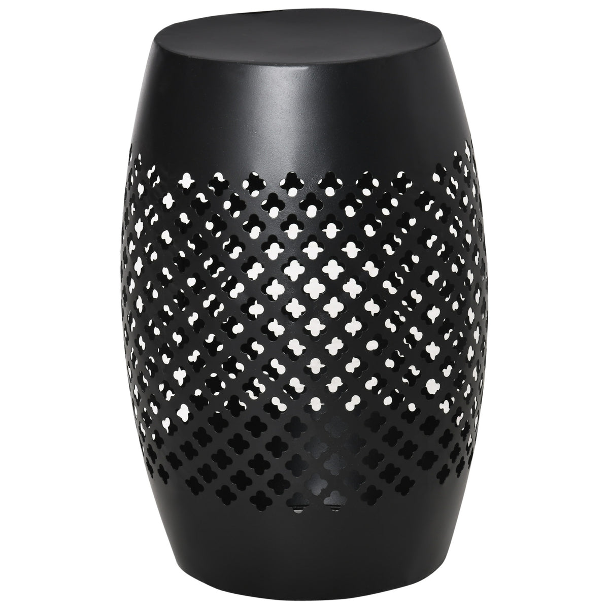 Outsunny 12" Steel Outdoor Side Table, Round Hollow Drum Patio End Table, Accent Table for Indoor and Outdoor, Black