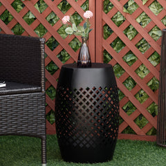 Outsunny 12" Steel Outdoor Side Table, Round Hollow Drum Patio End Table, Accent Table for Indoor and Outdoor, Black