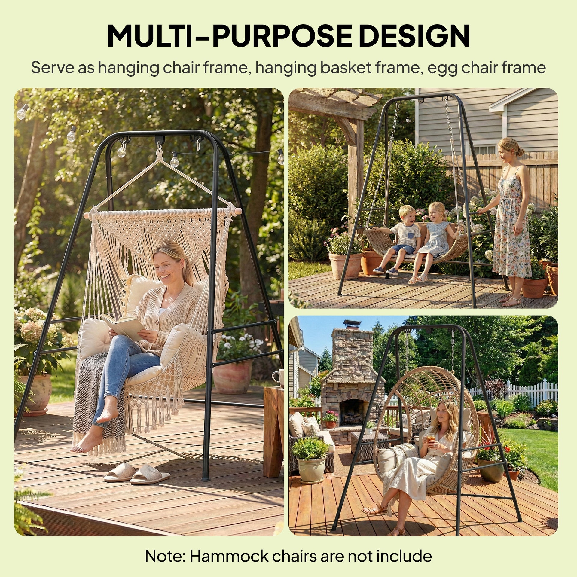 Outsunny Hammock Chair Stand  Indoor and Outdoor Use with Anti-Slip Foot Pads, 2 Carabiners, Black