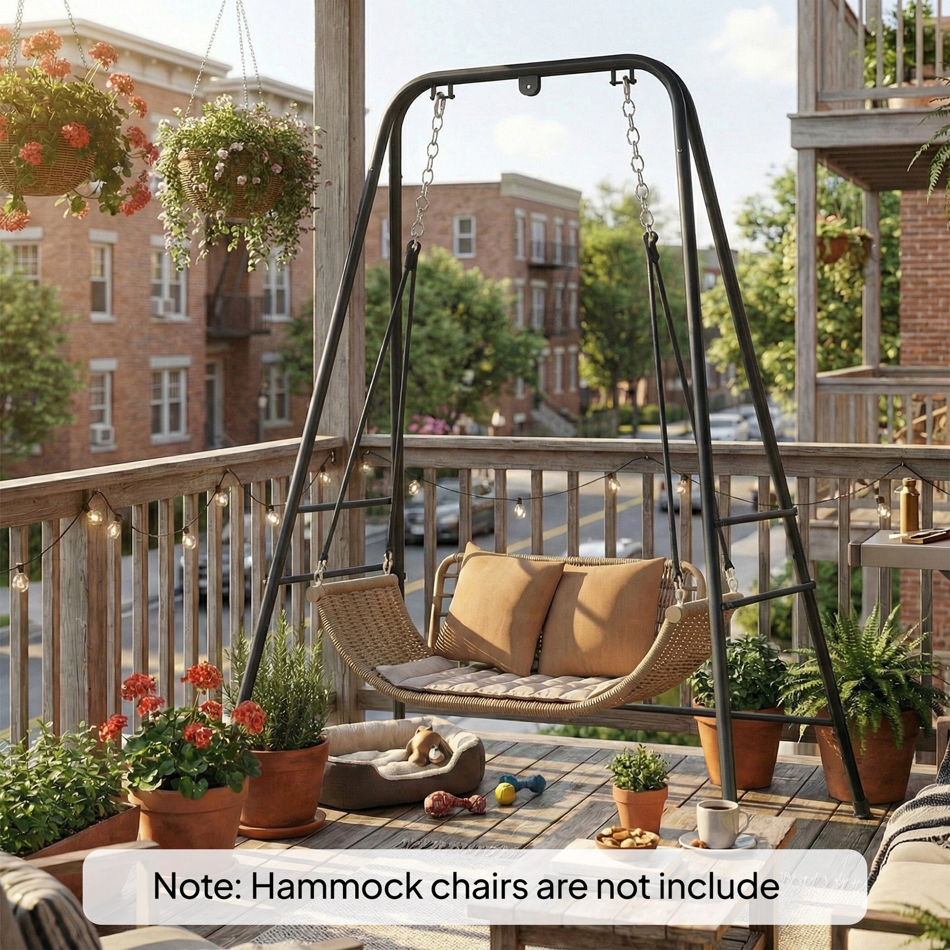 Outsunny Hammock Chair Stand  Indoor and Outdoor Use with Anti-Slip Foot Pads, 2 Carabiners, Black