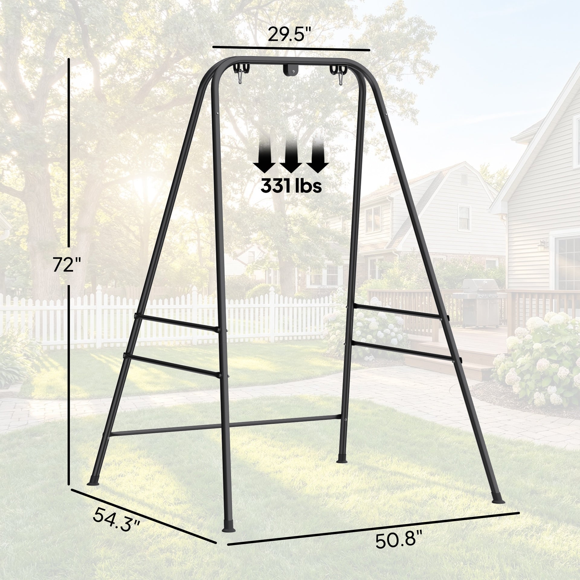 Outsunny Hammock Chair Stand  Indoor and Outdoor Use with Anti-Slip Foot Pads, 2 Carabiners, Black