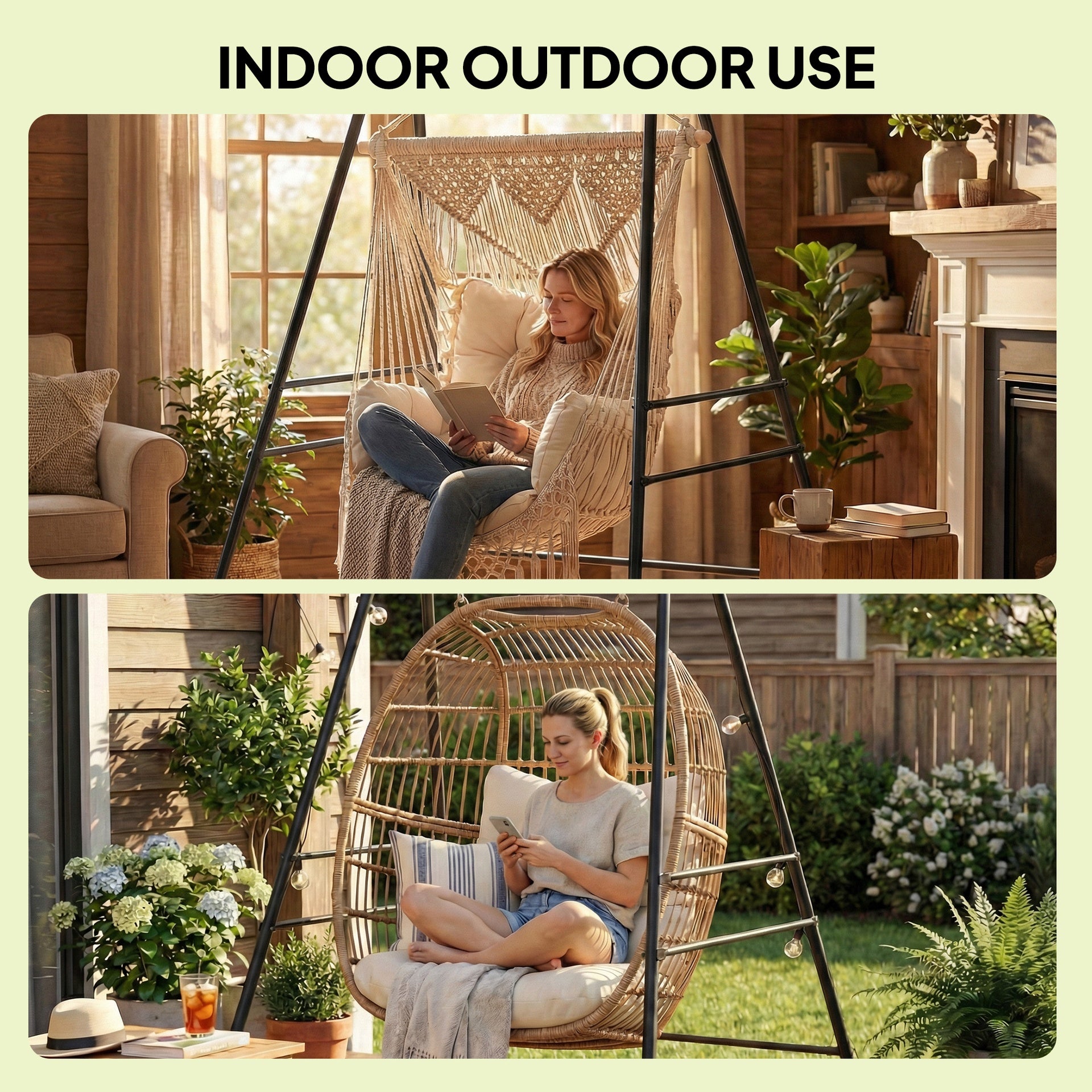 Outsunny Hammock Chair Stand  Indoor and Outdoor Use with Anti-Slip Foot Pads, 2 Carabiners, Black