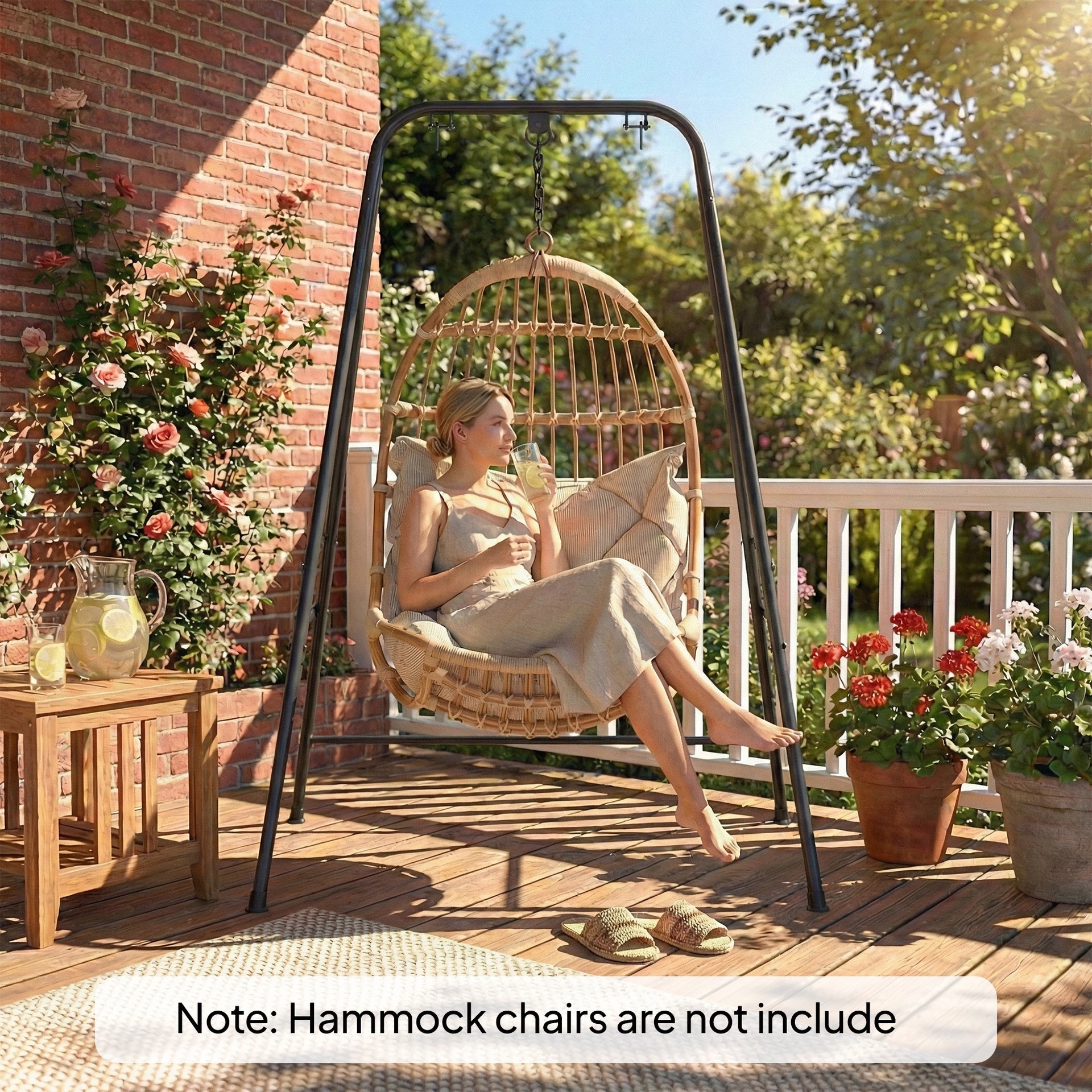Outsunny Hammock Chair Stand  Indoor and Outdoor Use with Anti-Slip Foot Pads, 2 Carabiners, Black