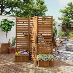 Outsunny 62.5" x 19" x 66" Wood Panel Trellis w/ 4 Planter Box Raised Bed for Garden Natural Wood