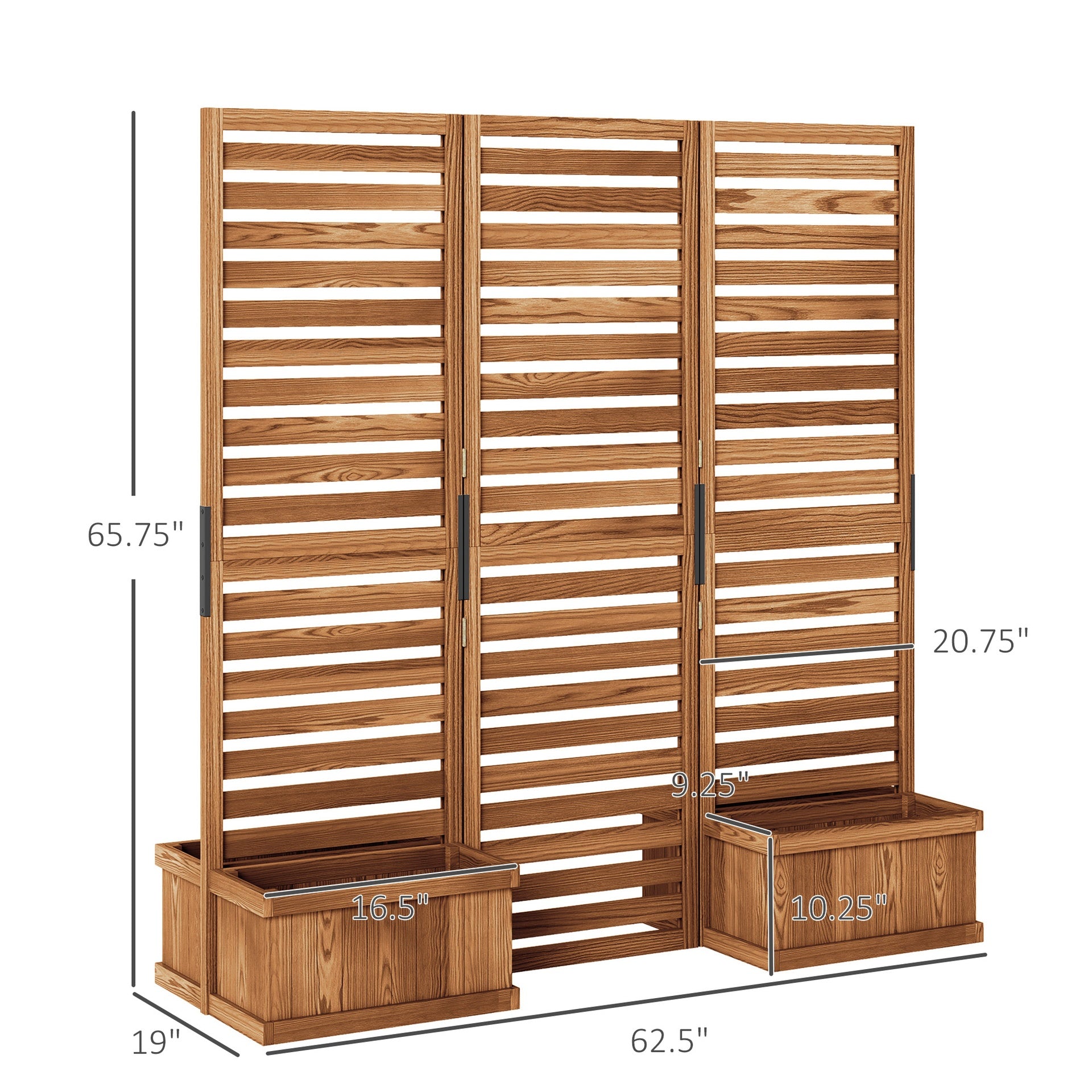 Outsunny 62.5" x 19" x 66" Wood Panel Trellis w/ 4 Planter Box Raised Bed for Garden Natural Wood