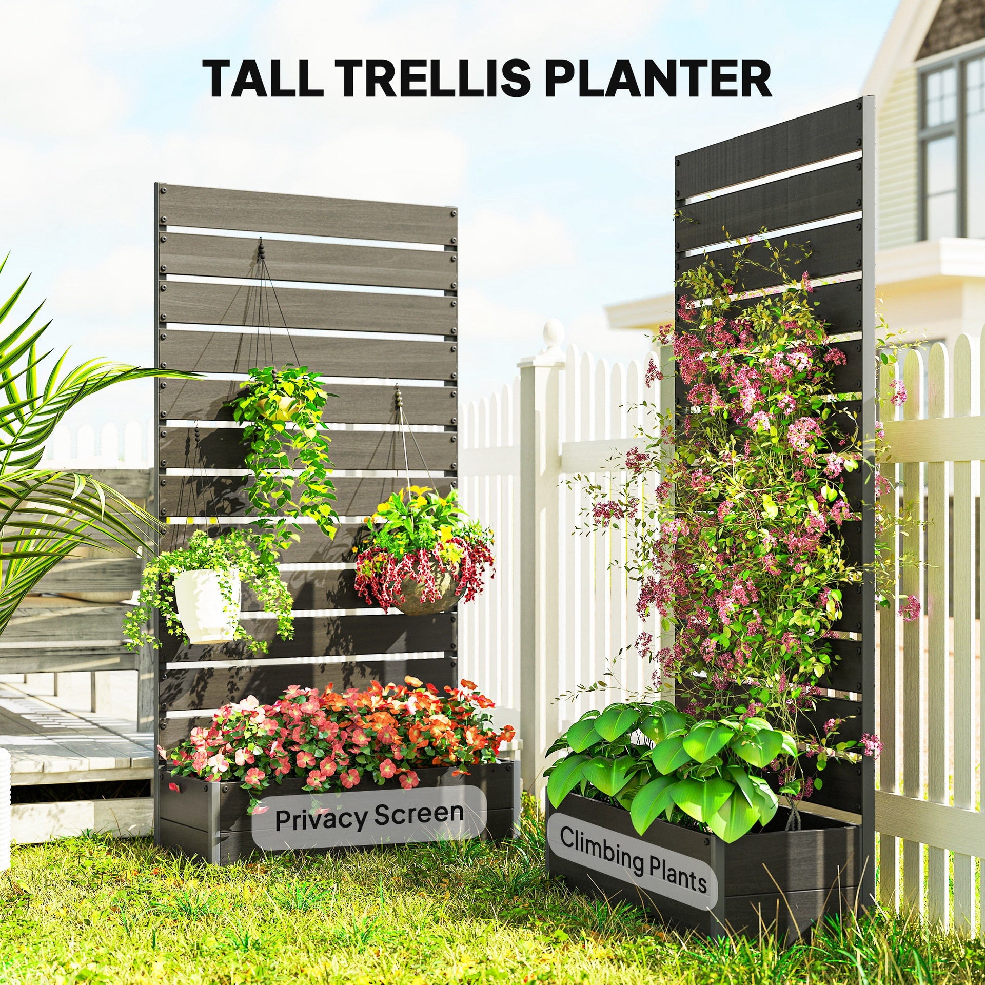 Outsunny Trellis Planter for Climbing Plants, Raised Garden Bed with Trellis, Planter Box for Outdoor Garden, Black