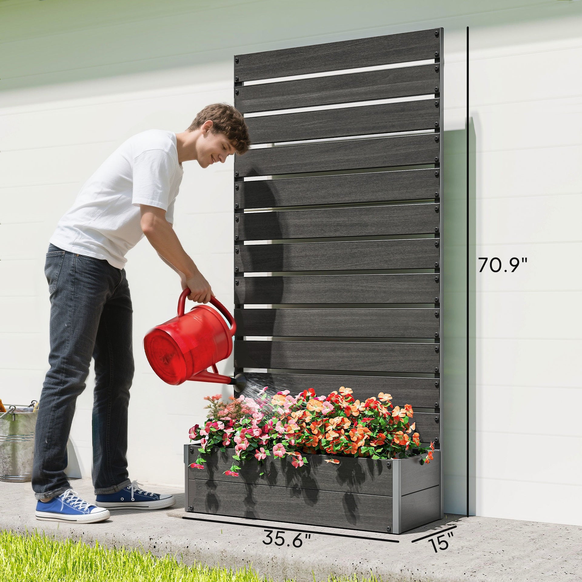 Outsunny Trellis Planter for Climbing Plants, Raised Garden Bed with Trellis, Planter Box for Outdoor Garden, Black