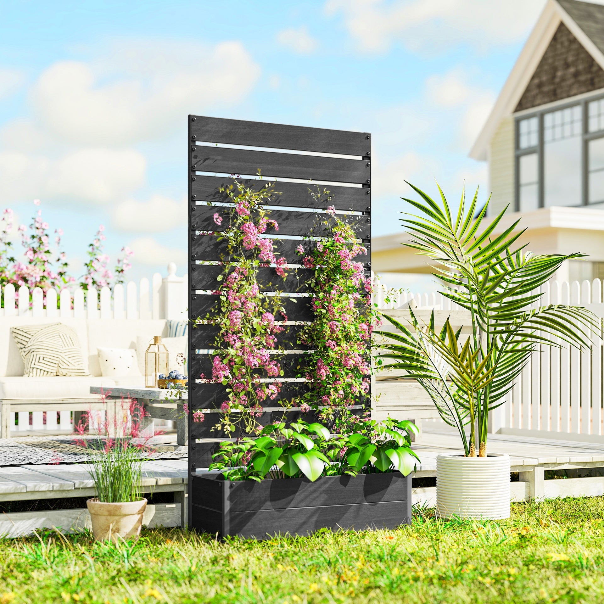 Outsunny Trellis Planter for Climbing Plants, Raised Garden Bed with Trellis, Planter Box for Outdoor Garden, Black