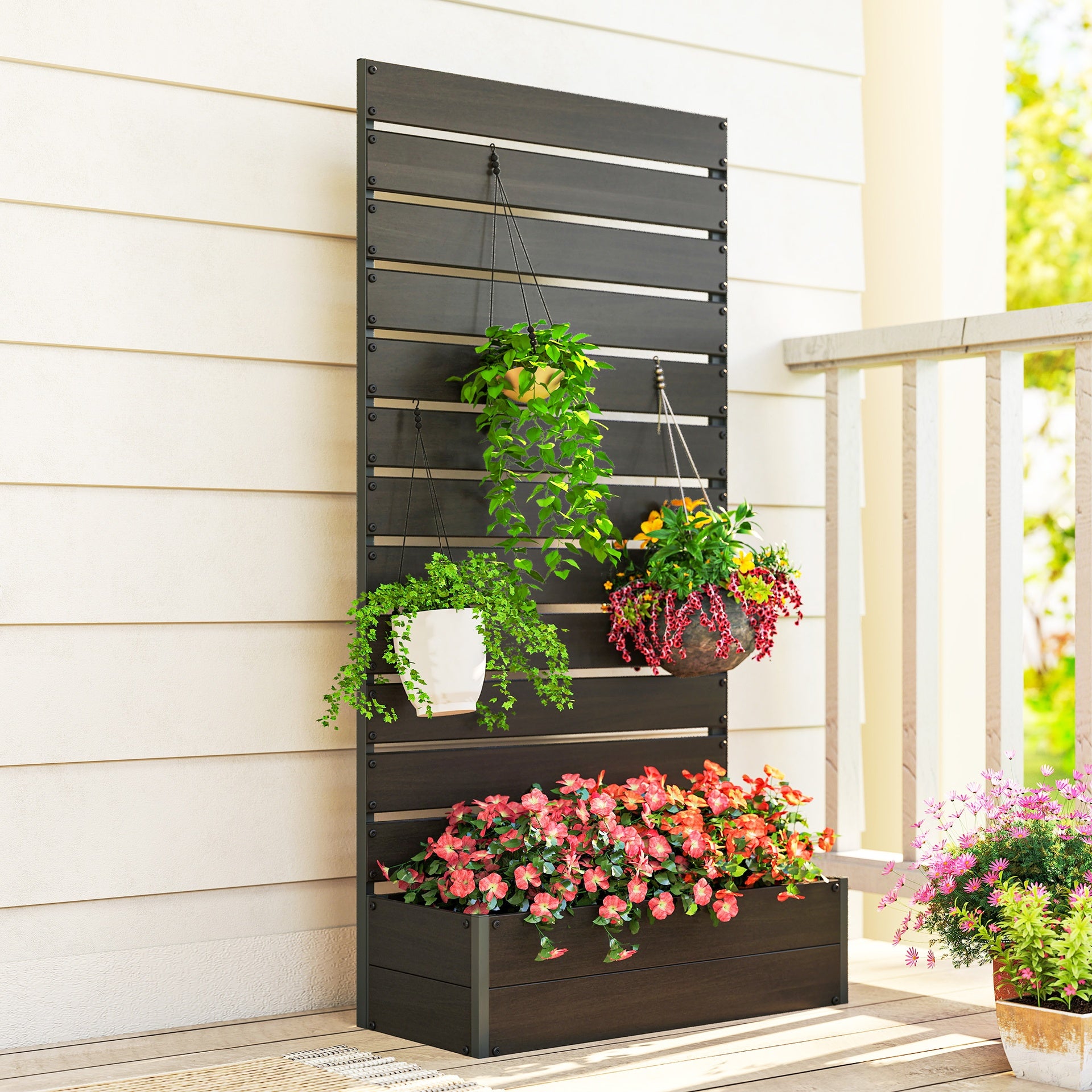 Outsunny Trellis Planter for Climbing Plants, Raised Garden Bed with Trellis, Planter Box for Outdoor Garden, Black