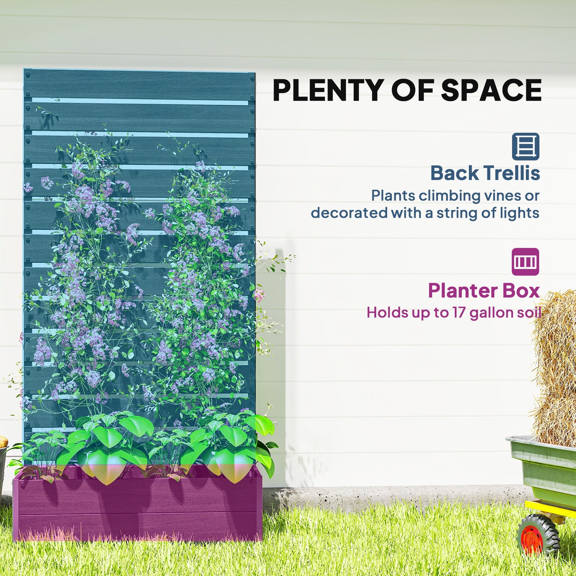 Outsunny Trellis Planter for Climbing Plants, Raised Garden Bed with Trellis, Planter Box for Outdoor Garden, Black